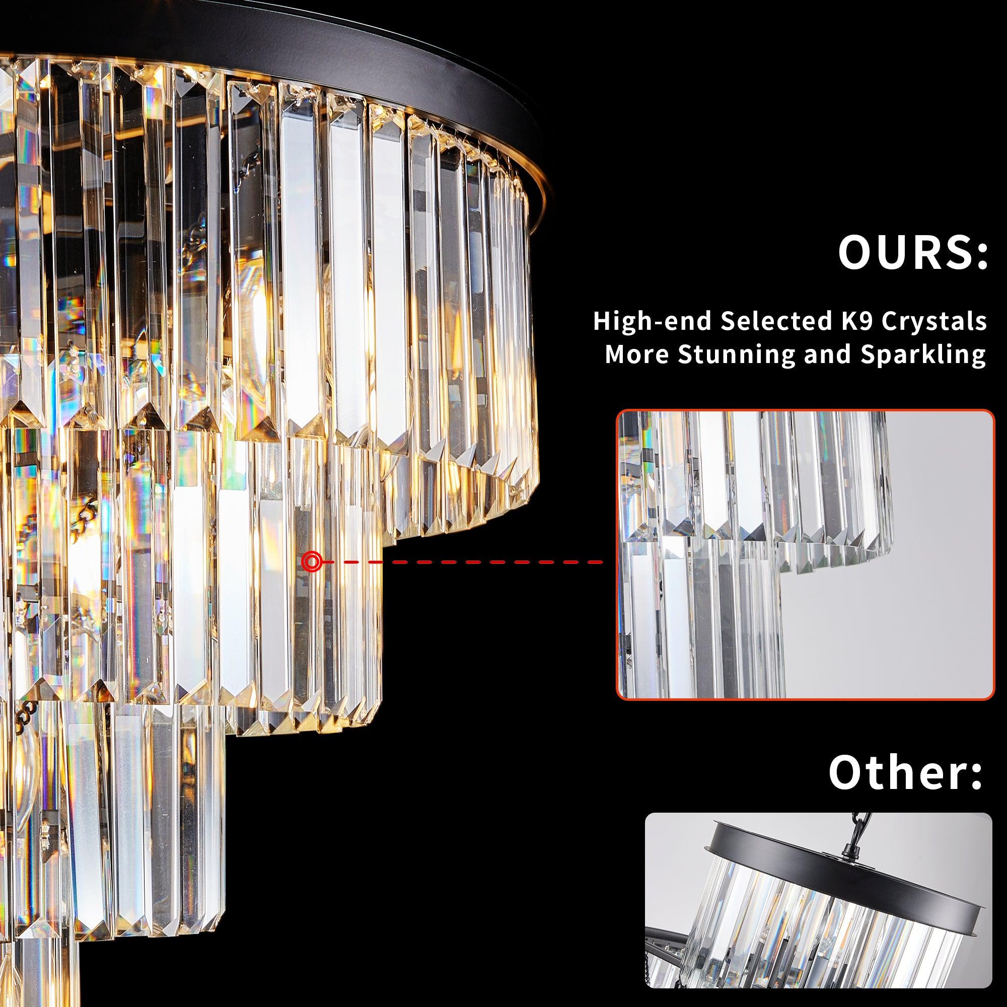 Modern Crystal Chandelier - 4 Tier Black Ceiling Light Fixture for Dining Room, Living Room, Bedroom | Elegant Contemporary Lighting Design (Bulbs Not Included) | Perfect for Home Decor, Wedding Venues & Luxury Interiors