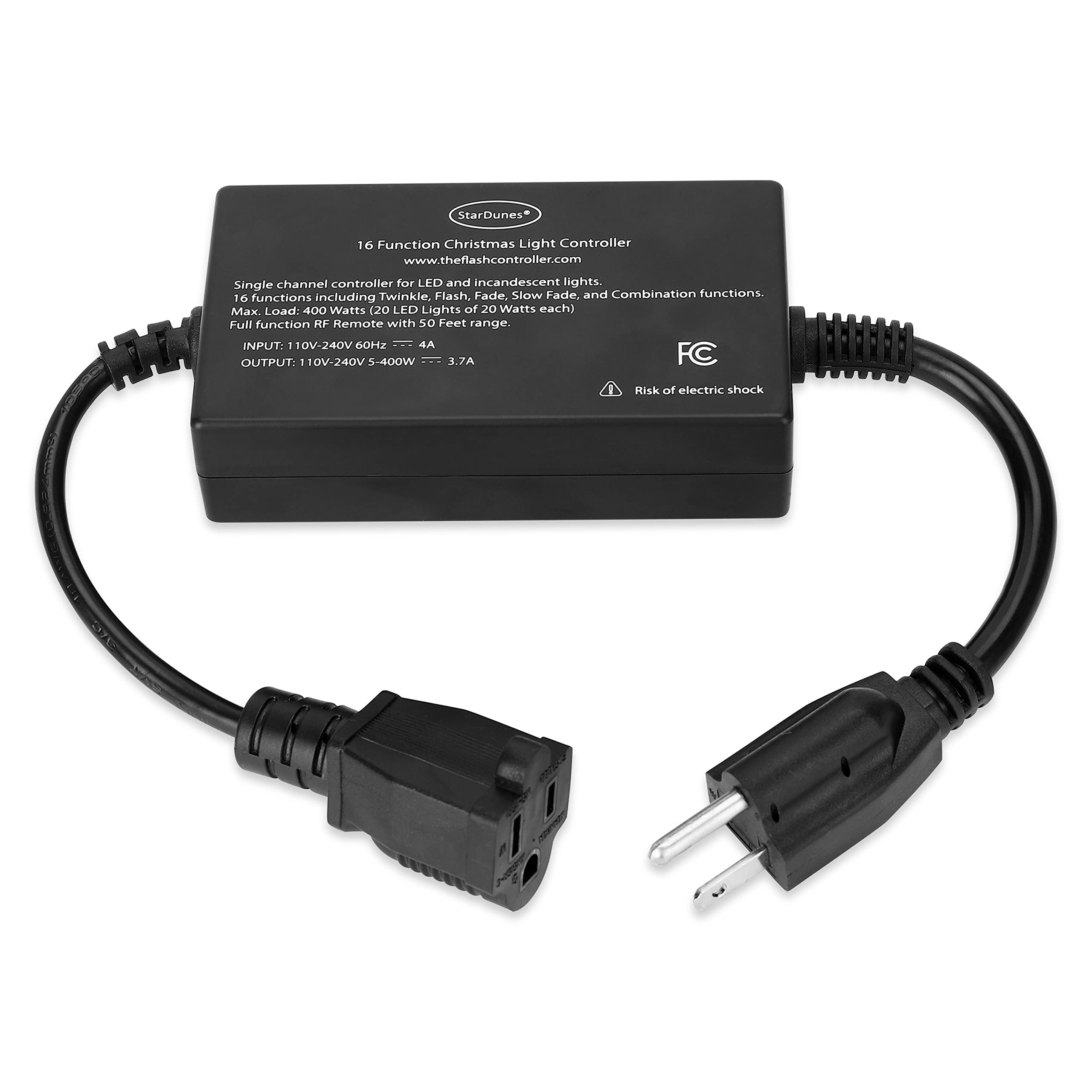 Christmas Light Controller - 16 Dazzling Flash/Fade Modes, 5 Timer Settings, Full Function Remote for Holiday Decorations & Indoor/Outdoor Lighting
