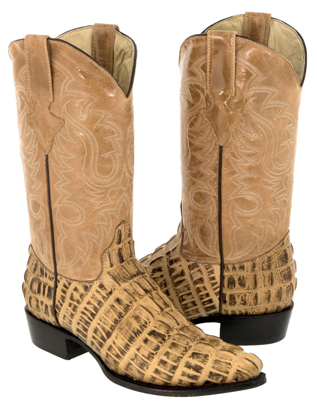 Texas Legacy Men's Rustic Sand Western Leather Cowboy Boots - Crocodile Tail Print - Perfect for Rodeo, Country Music Festivals & Western Fashion