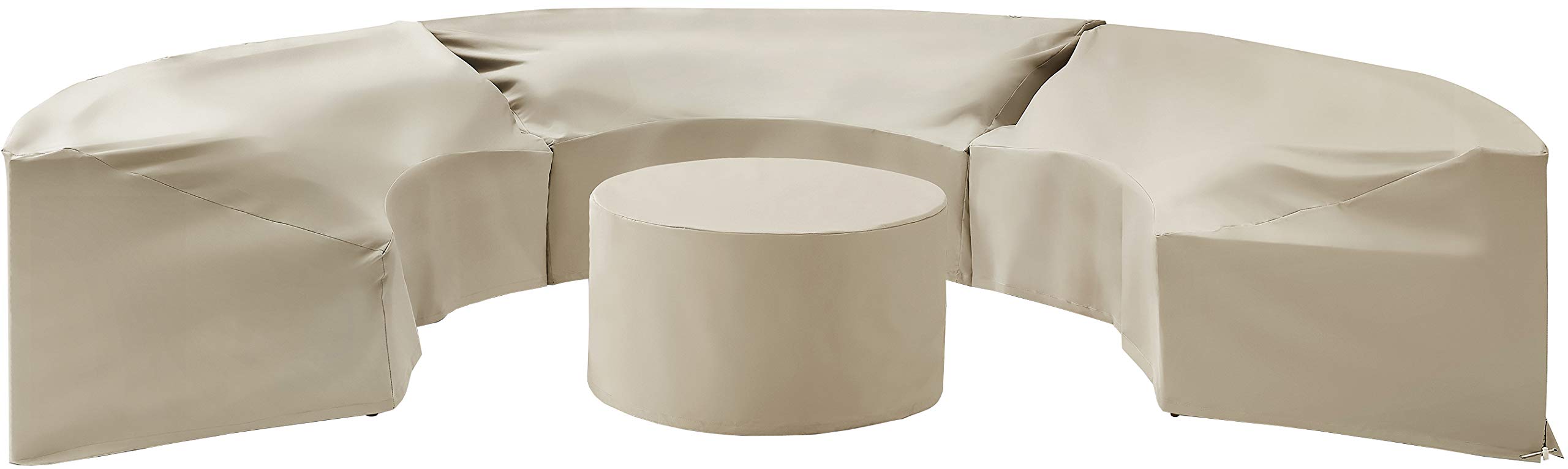 Crosley Waterproof 4-Piece Outdoor Patio Furniture Cover Set for Round Sectional Sofa - Tan - All-Weather Protection for Deck, Garden & Backyard