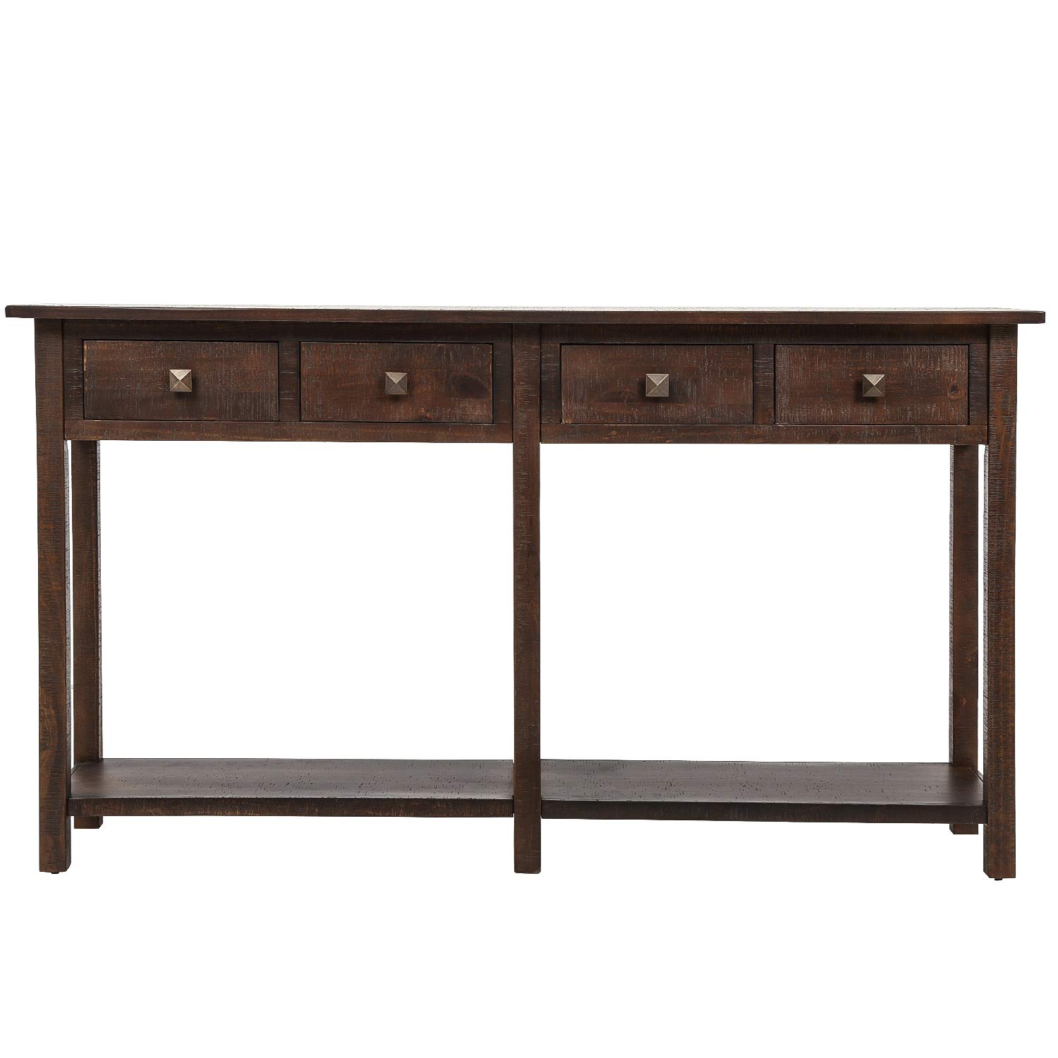 Rustic Entryway Console Table with Drawers & Bottom Shelf - Brushed Texture Wooden Sofa Table for Living Room, Hallway & Entryway - Espresso Finish Home Decor
