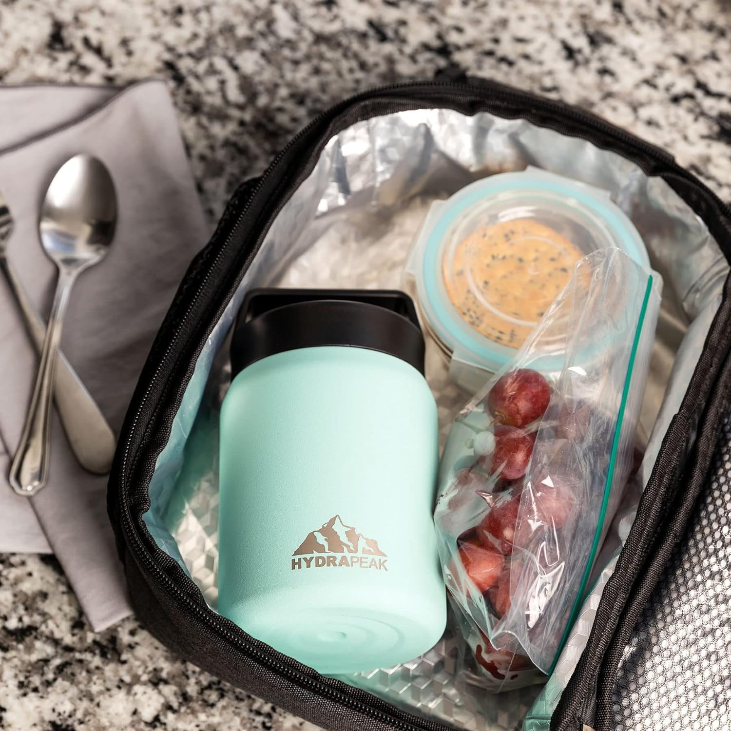 Hydrapeak 18 oz Insulated Stainless Steel Food Thermos - Hot & Cold Soup Container, Vacuum Sealed Jar for Office, Camping, Hiking & Outdoor Activities (Stone Grey)