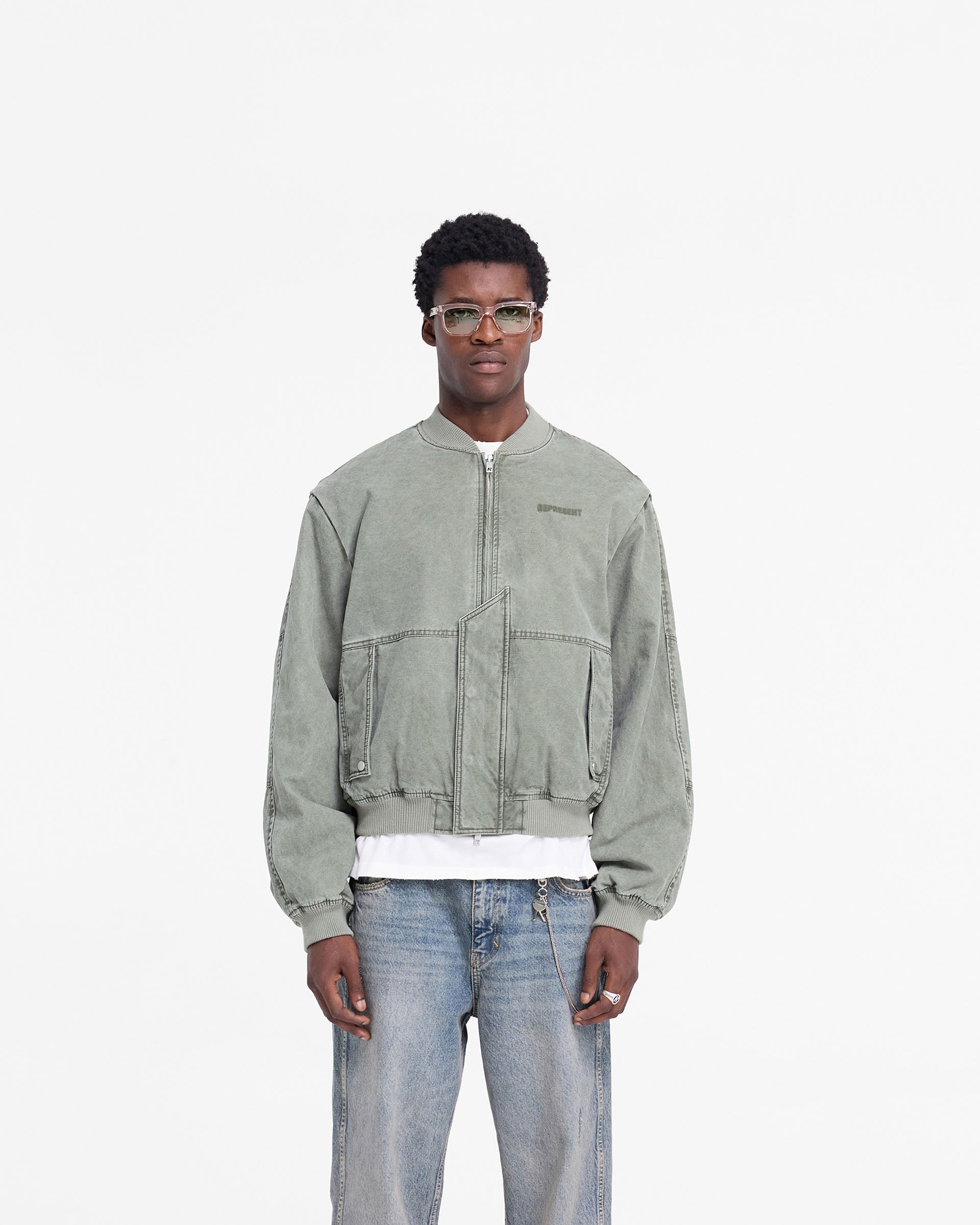 Men's Khaki Inset Sleeve Bomber Jacket - Lightweight Casual Outerwear for Streetwear & Fall Layering