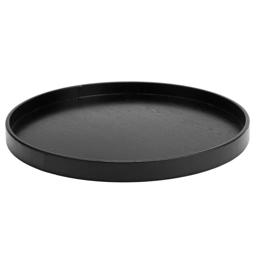 Premium Black Wooden Round Anti-Slip Serving Tray with Raised Edges - 27cm Tea Tray for Home, Office, Bar & Restaurant Use - Ideal for Tea Service, Breakfast in Bed, and Entertaining Guests