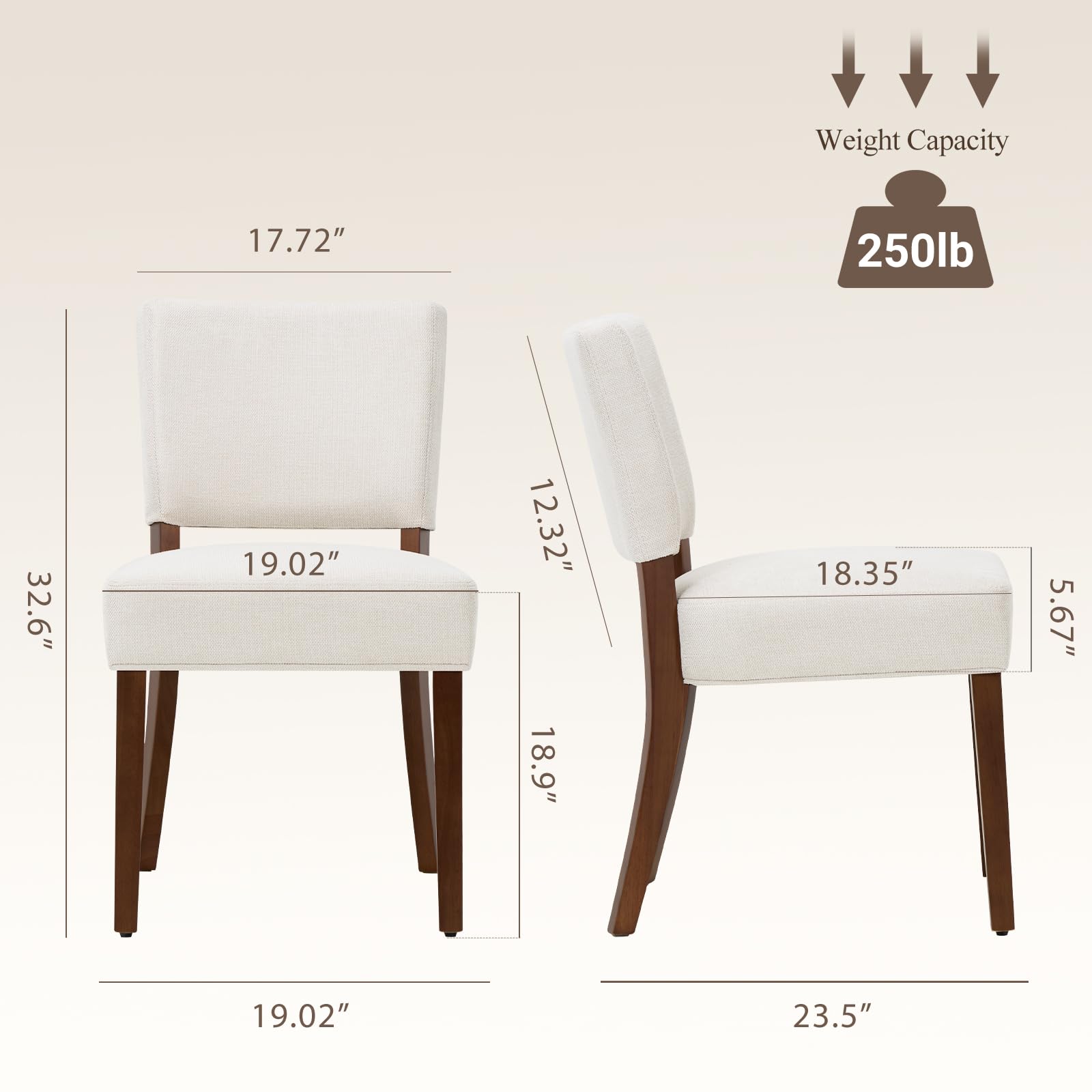COLAMY Mid Century Modern Dining Chairs Set of 2 - Upholstered Kitchen Chairs with Open Back & Wood Legs, Farmhouse Style Beige Fabric Side Chairs for Dining Room, Kitchen, Restaurant | Perfect for Home Decor, Family Gatherings & Commercial Spaces