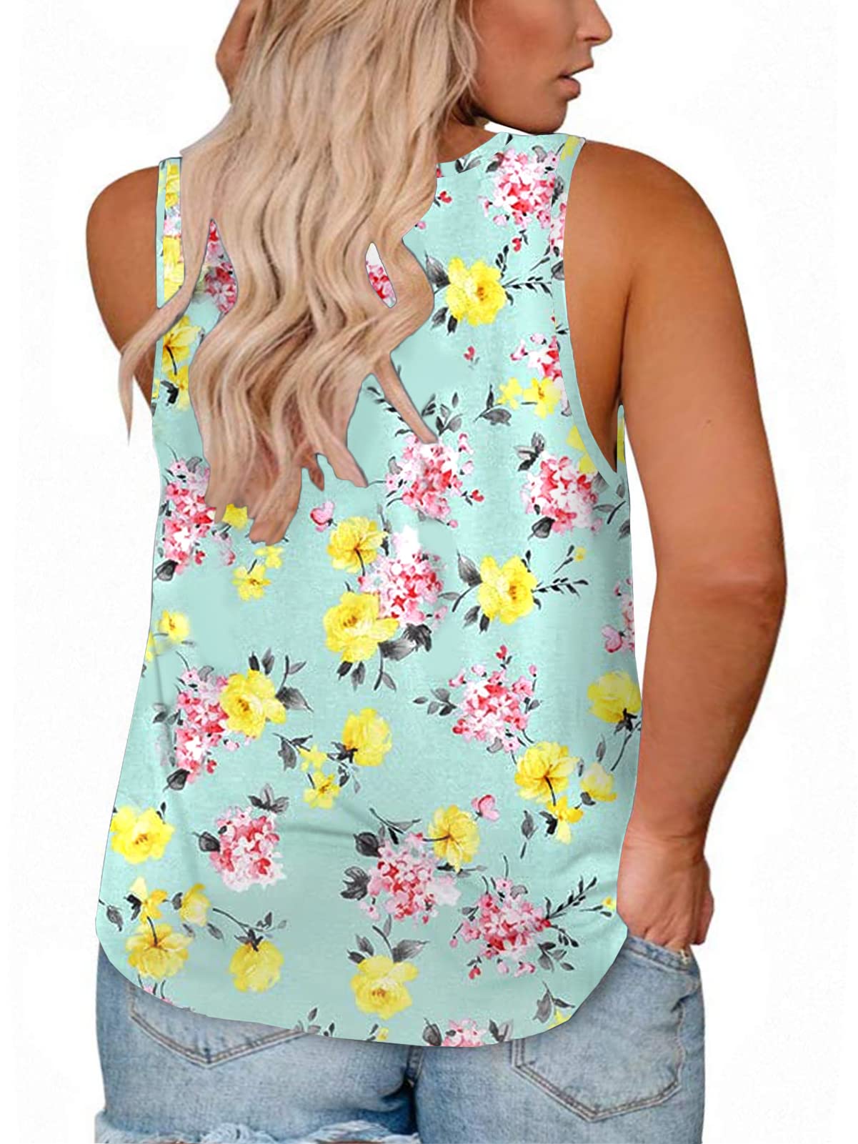 ROSRISS Women's Plus Size V Neck Sleeveless Tank Tops - Summer Casual Tunic Tee Shirts for Workout, Beach & Everyday Wear