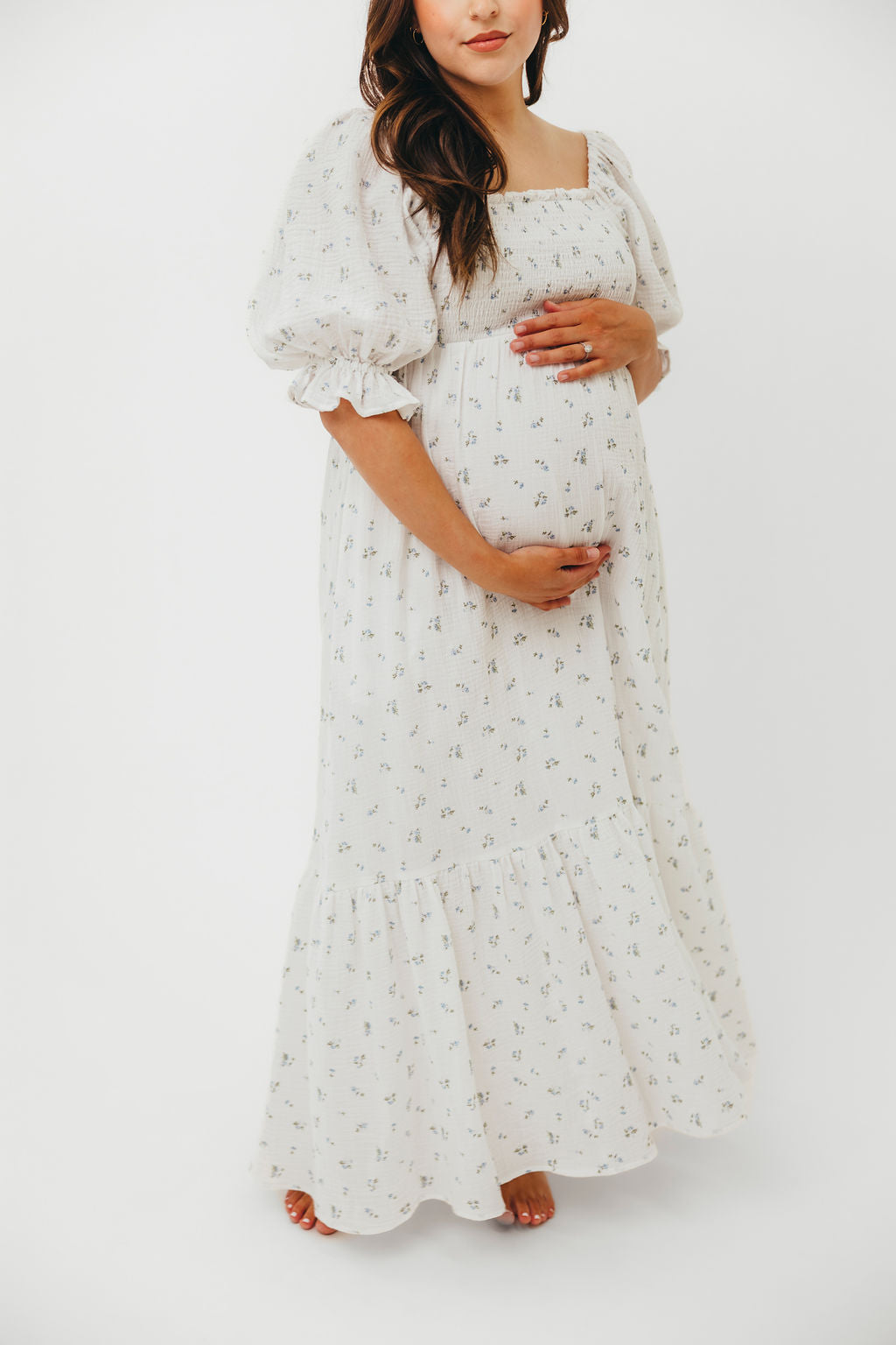 Livvy 100% Cotton Maxi Dress - Off White & Blue Floral Print, Women's Summer Beach Dress for Vacation, Party & Casual Wear