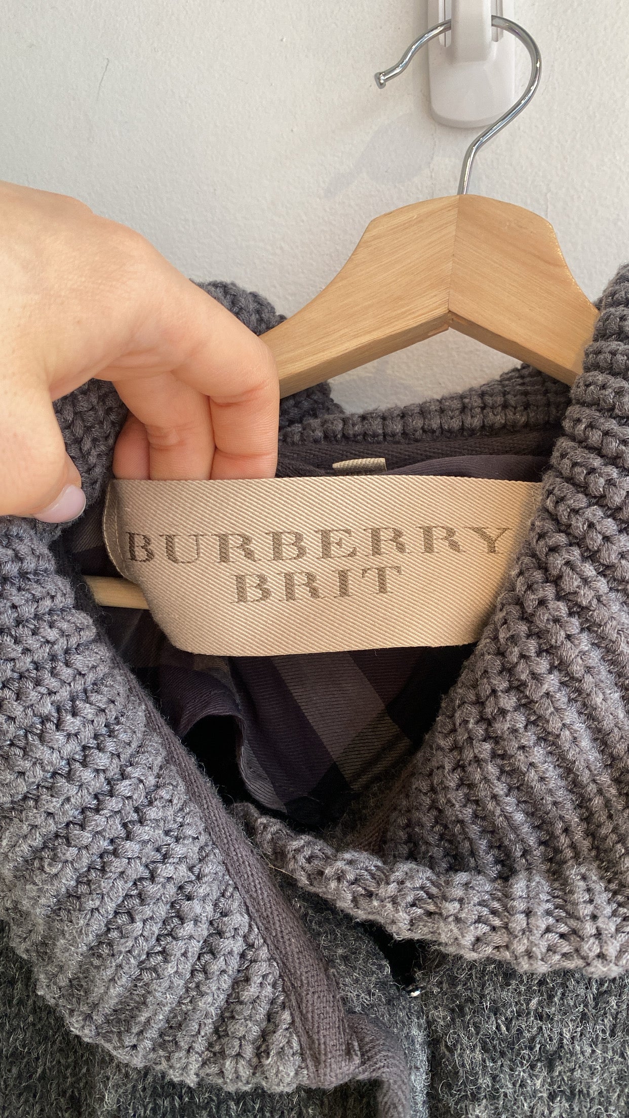 Burberry Brit Grey Knit Wool Coat for Women | Classic Winter Trench Coat | Perfect for Office, Travel & Formal Occasions