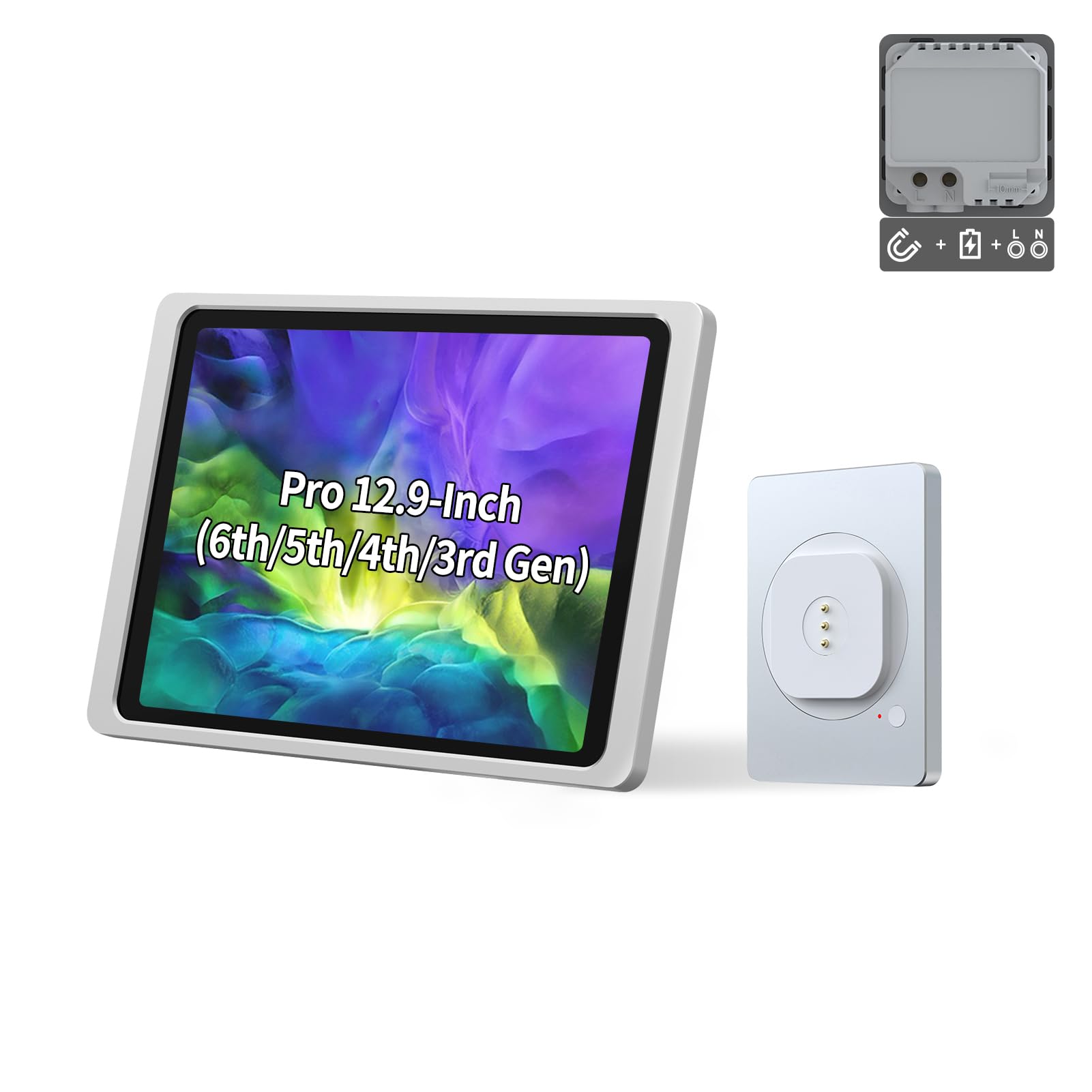 Magnetic Wall Mount with Charging Case for iPad Pro 12.9-Inch (6th/5th/4th/3rd Gen) - 18W Fast Charger, 360° Rotation, Strong Magnets - Perfect for Home, Office & Kitchen Use