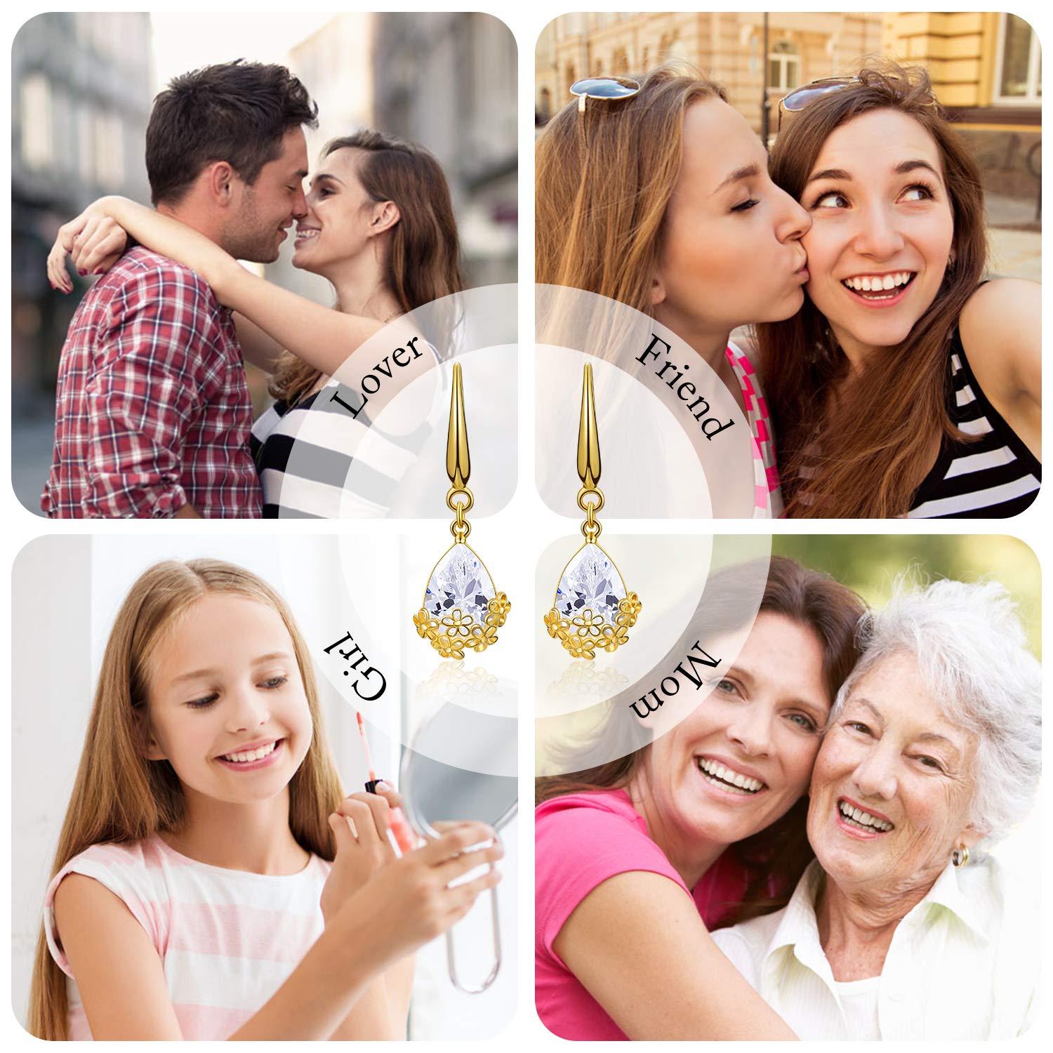18K Gold Plated Floral Teardrop Earrings - Elegant Plum Blossom Crystal Dangle Hoop Earrings for Women, Christmas Gift Jewelry with Gift Box (Perfect for Parties, Weddings & Date Nights)