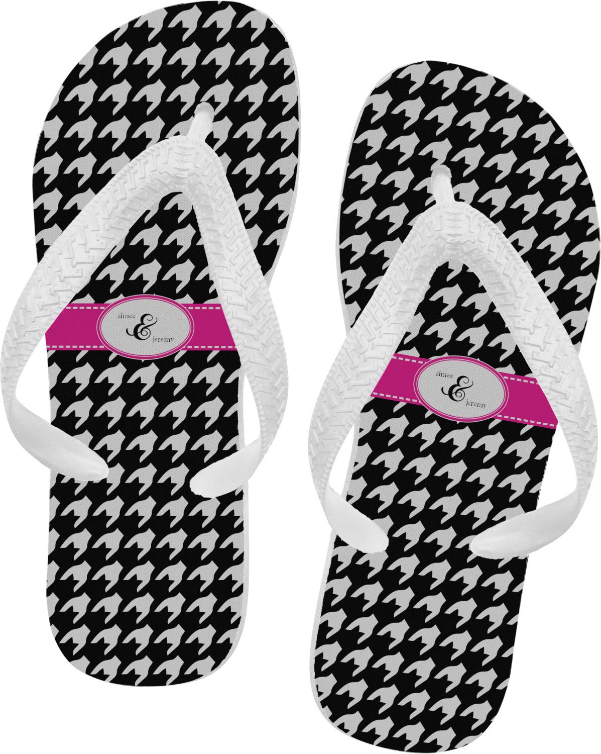 Custom Houndstooth with Pink Accent Flip Flops for Women - Small Size | Comfortable Summer Beach Sandals for Casual Wear and Vacation