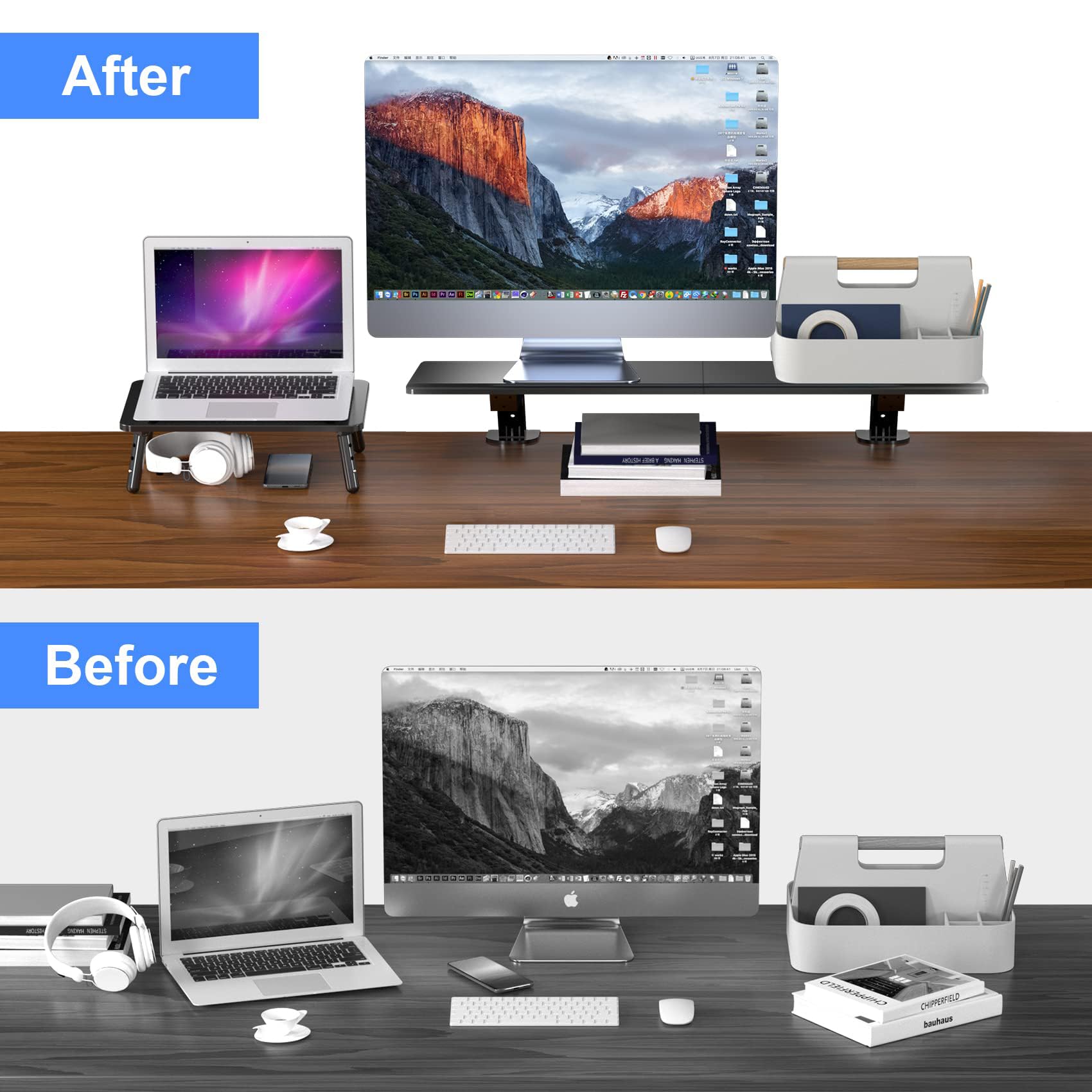 Suptek 32 Inch Dual Monitor Desk Mount Riser Shelf - Adjustable Computer Stand for 2 Monitors, Laptop, Printer, Notebook (32.2” x 7.8” x 5.7”) - Perfect for Home Office, Gaming Setup & Workspace Organization