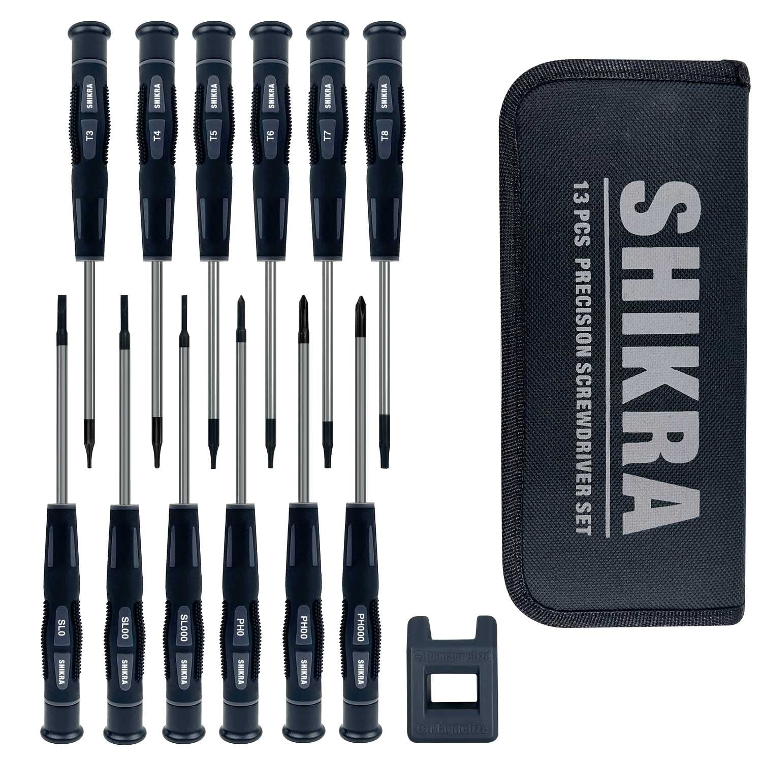 13-Piece Magnetic Precision Screwdriver Set with Torx, Phillips & Slotted Bits - Non-Slip Grip Tool Kit with Magnetizer/Demagnetizer & Storage Case - Perfect for Electronics Repair, Eyeglasses, Smartphones & Small Appliances