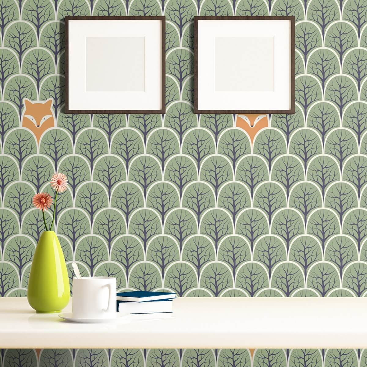 Green and Brown Forest Baby Peel and Stick Removable Wallpaper 8984 - Self-Adhesive Nursery Wall Decor for Kids Room, Bedroom, Playroom & Nursery