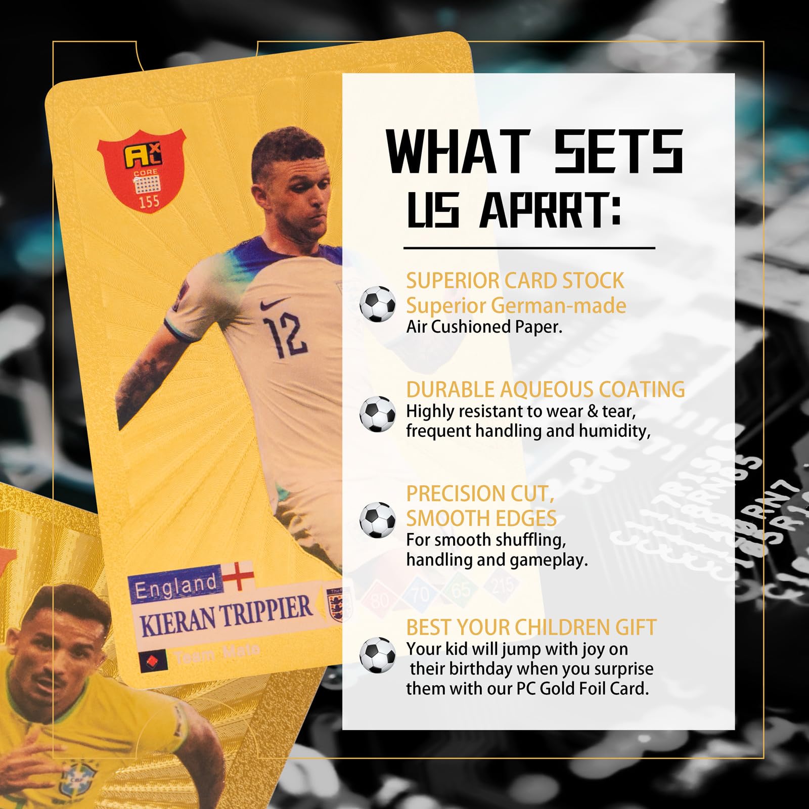 2024 World Cup & UEFA Champions League Gold Foil Soccer Trading Cards - Complete Collection Pack with No Duplicates - Perfect for Kids Gifts, Collectors & Fantasy Football Fans