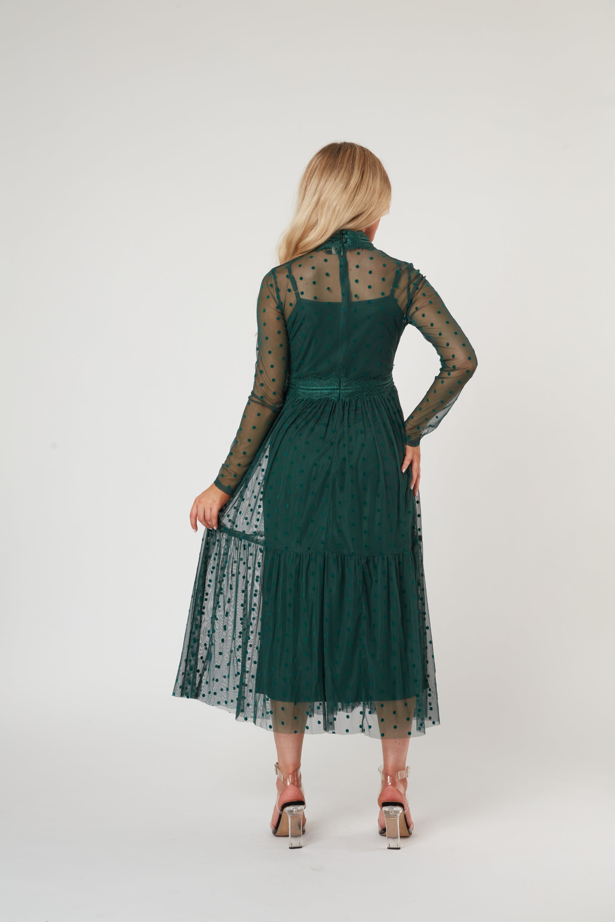 Roman Lola Green Polka Dot Midi Dress - Flowy Summer Dress for Women, Perfect for Beach Vacations, Garden Parties & Date Nights