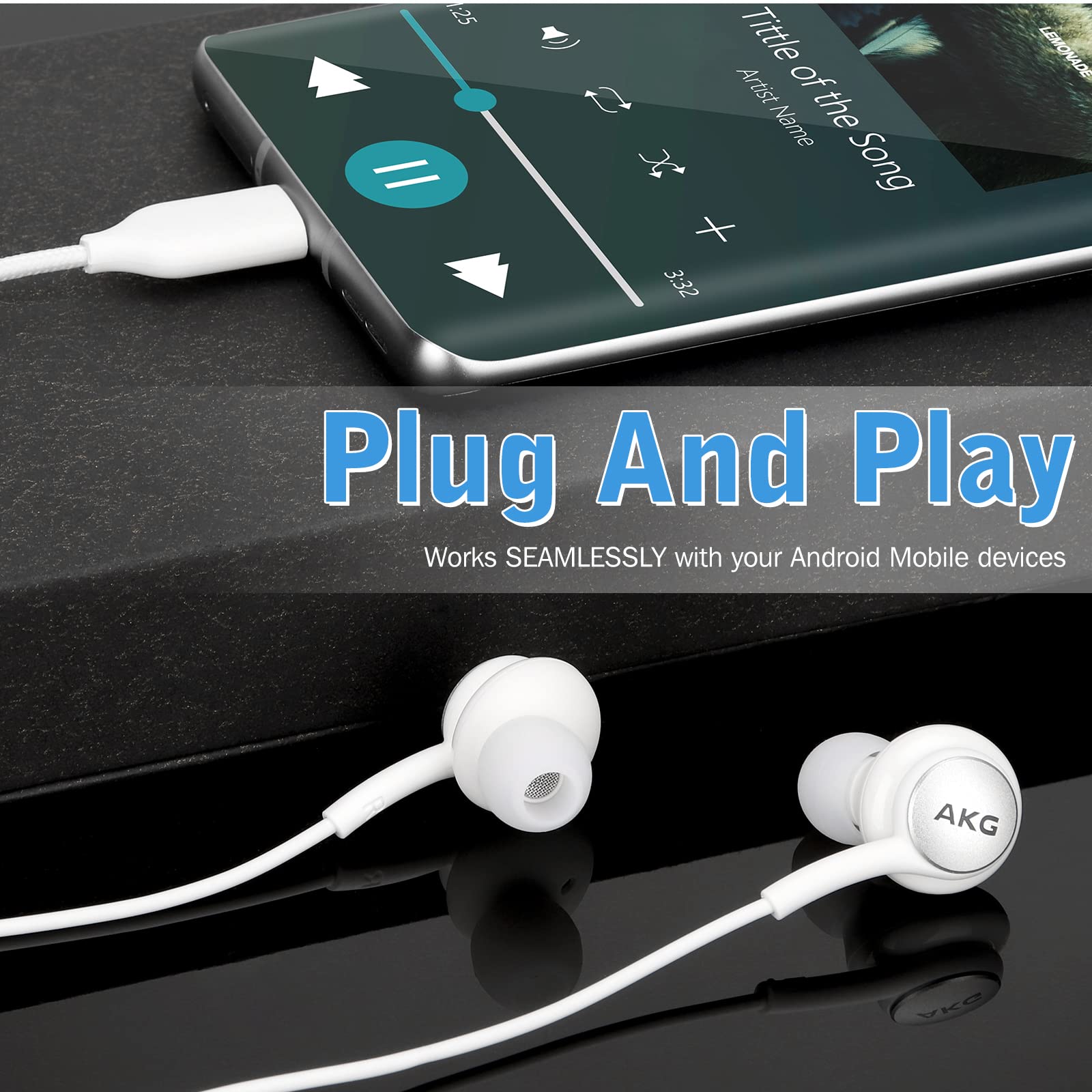 UrbanX OEM 2021 Type-C Stereo Headphones with Microphone - Braided Cable - White - USB-C Connector (US Version) - Compatible with Meizu 16s Pro & Other USB-C Devices - Perfect for Gaming, Music & Calls