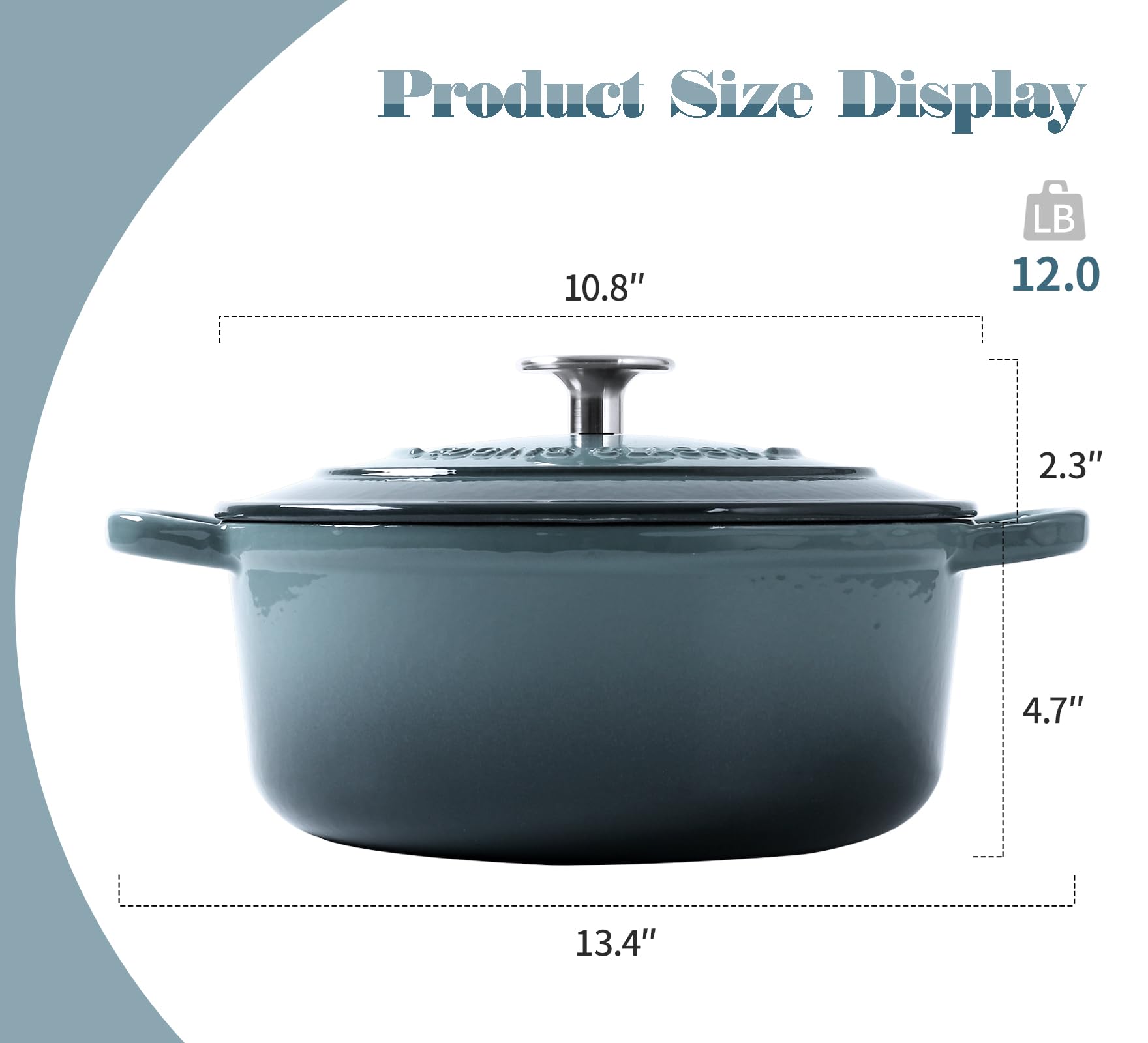 Premium 5.5 Quart Enameled Cast Iron Dutch Oven with Dual Handles - Slate Blue - Perfect for Braising, Stewing, Baking & Slow Cooking Soups
