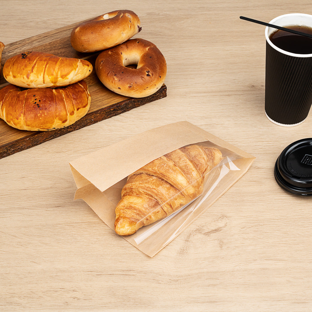 Eco-Friendly Kraft Paper Bread Bags with Side Window - 4.75