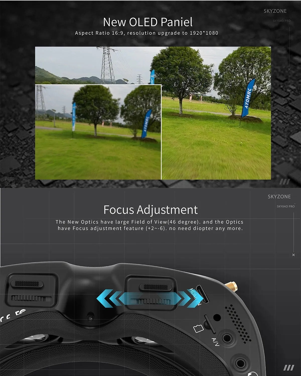Upgraded SKYZONE SKY04O PRO FPV Goggles with Dual Receiver Fusion Analog Video Transmission - Best for Drone Racing, Aerial Photography & FPV Flying Enthusiasts