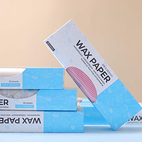 Twlead Colored Wax Paper Sheets - 50 Disposable Greaseproof Food Wrapping Papers for Candy, Sandwiches, Picnics | Pink Striped Basket Liners & Party Serving Trays