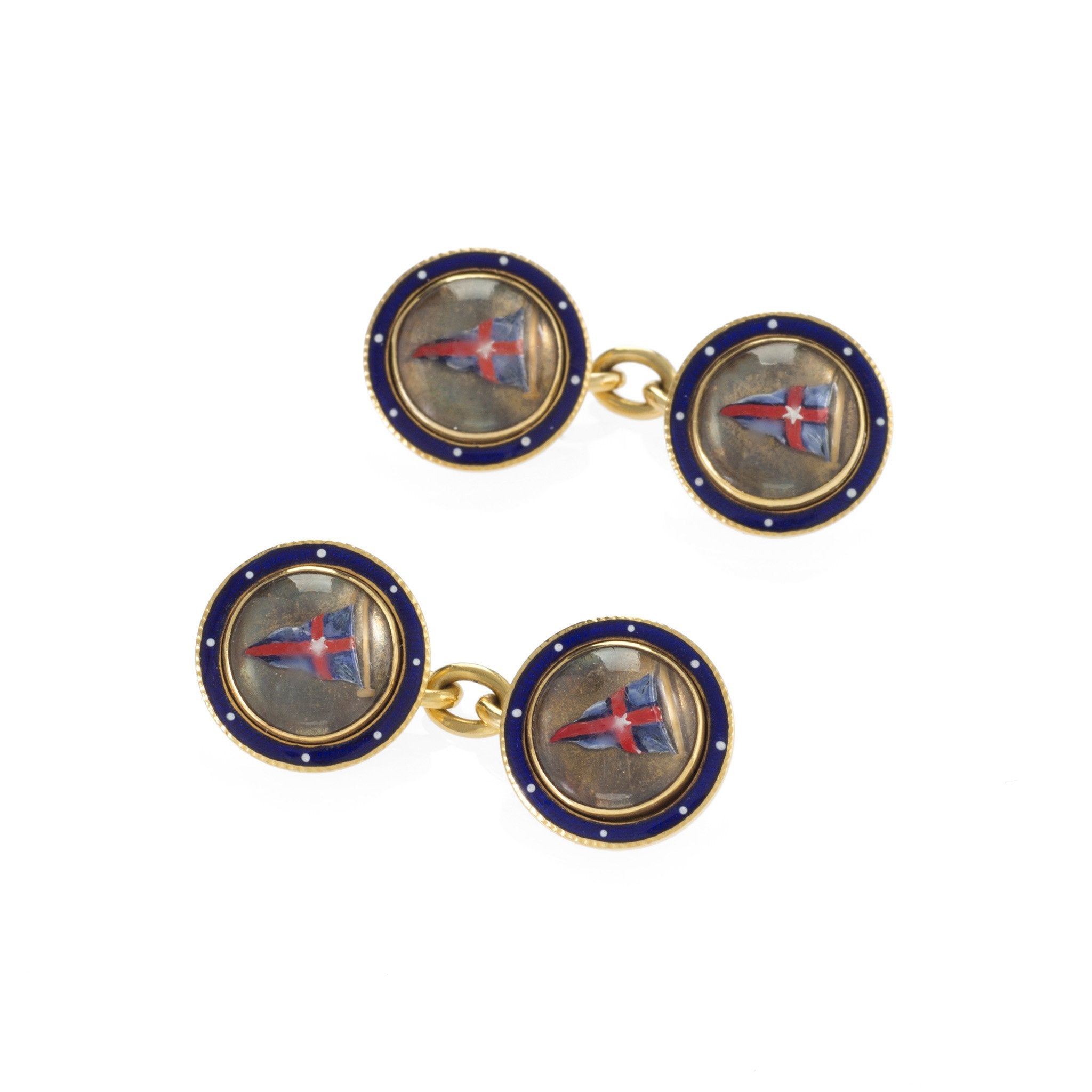 Benzie of Cowes New York Yacht Club Rock Crystal & Enamel Cufflinks for Men - Luxury Dress Shirt Accessories for Weddings, Business & Formal Events