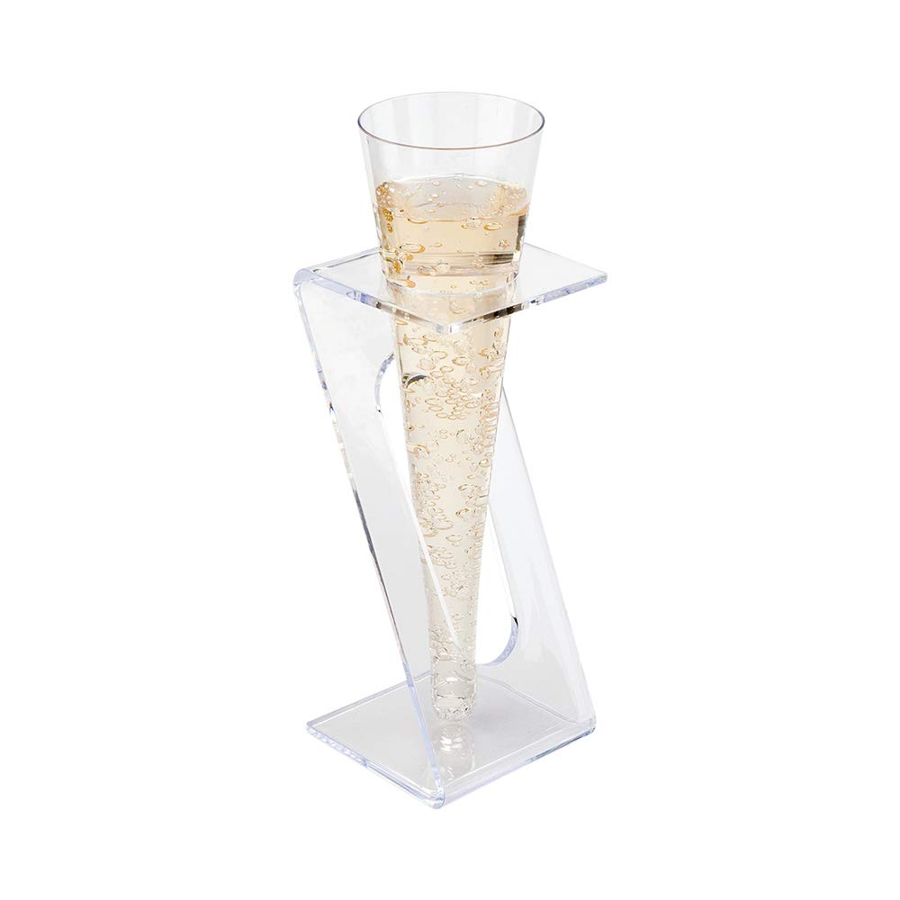 Disposable Acrylic Champagne Flute Stands for 2.5oz & 4oz Glasses - Clear Sturdy Party Toasting Holders (Flutes Sold Separately) - Perfect for Weddings, Bridal Showers & Mimosa Bars