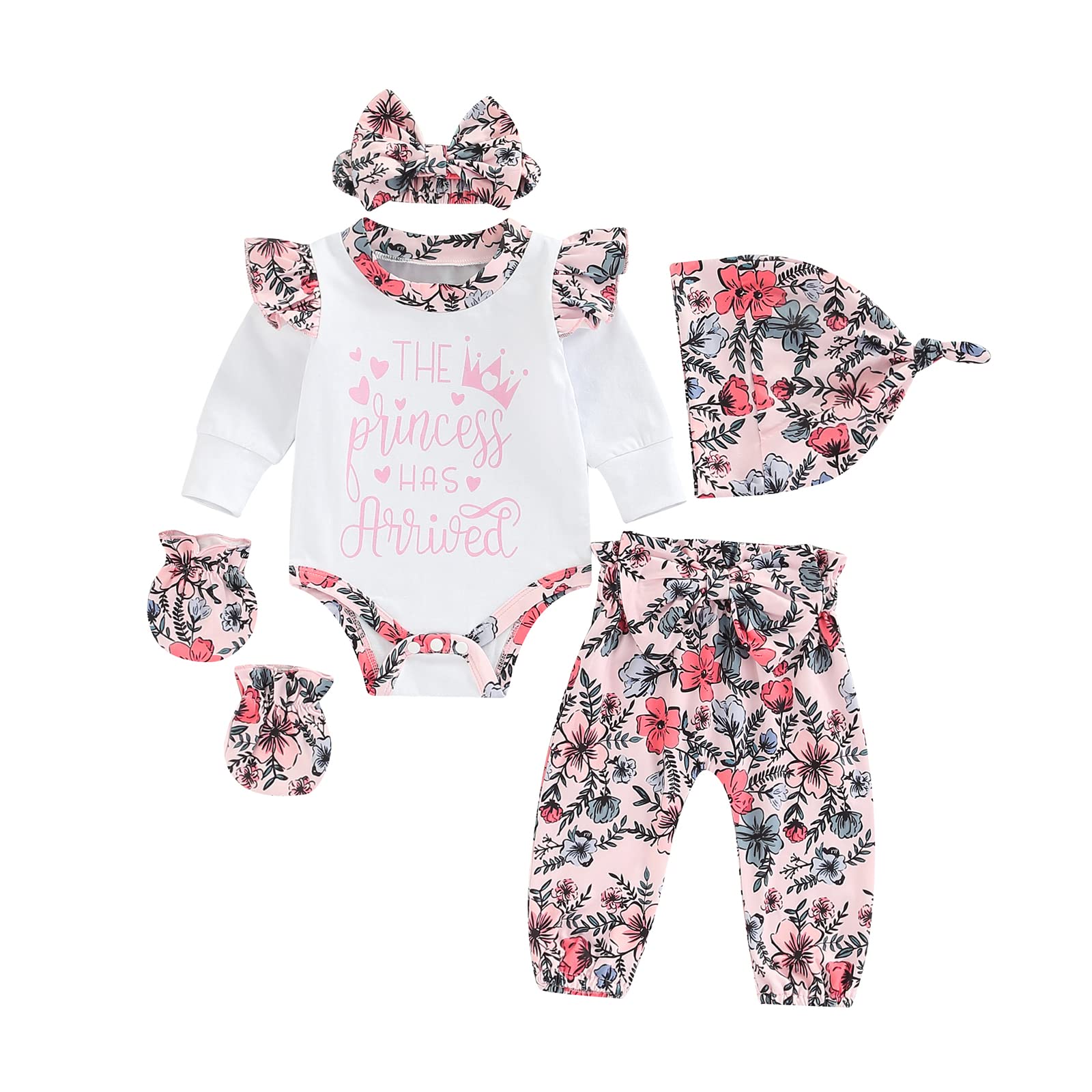 Preemie Newborn Baby Girl Clothes Set - 5-Piece Long Sleeve Jumpsuit, Tops & Pants for Fall Winter | Soft Cotton Outfits for Premature Infants | Perfect for Hospital, Photo Shoots & Special Occasions