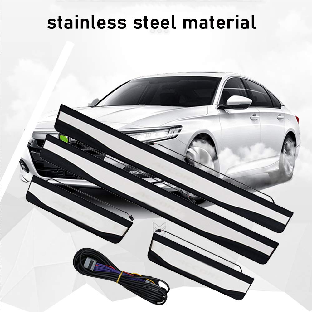 XITER Stainless Steel Door Sill Scuff Plate Guard with LED for 2018-2022 Honda Accord 10th Gen - 4PCS Auto Accessories - Perfect for Car Interior Protection & Style Enhancement
