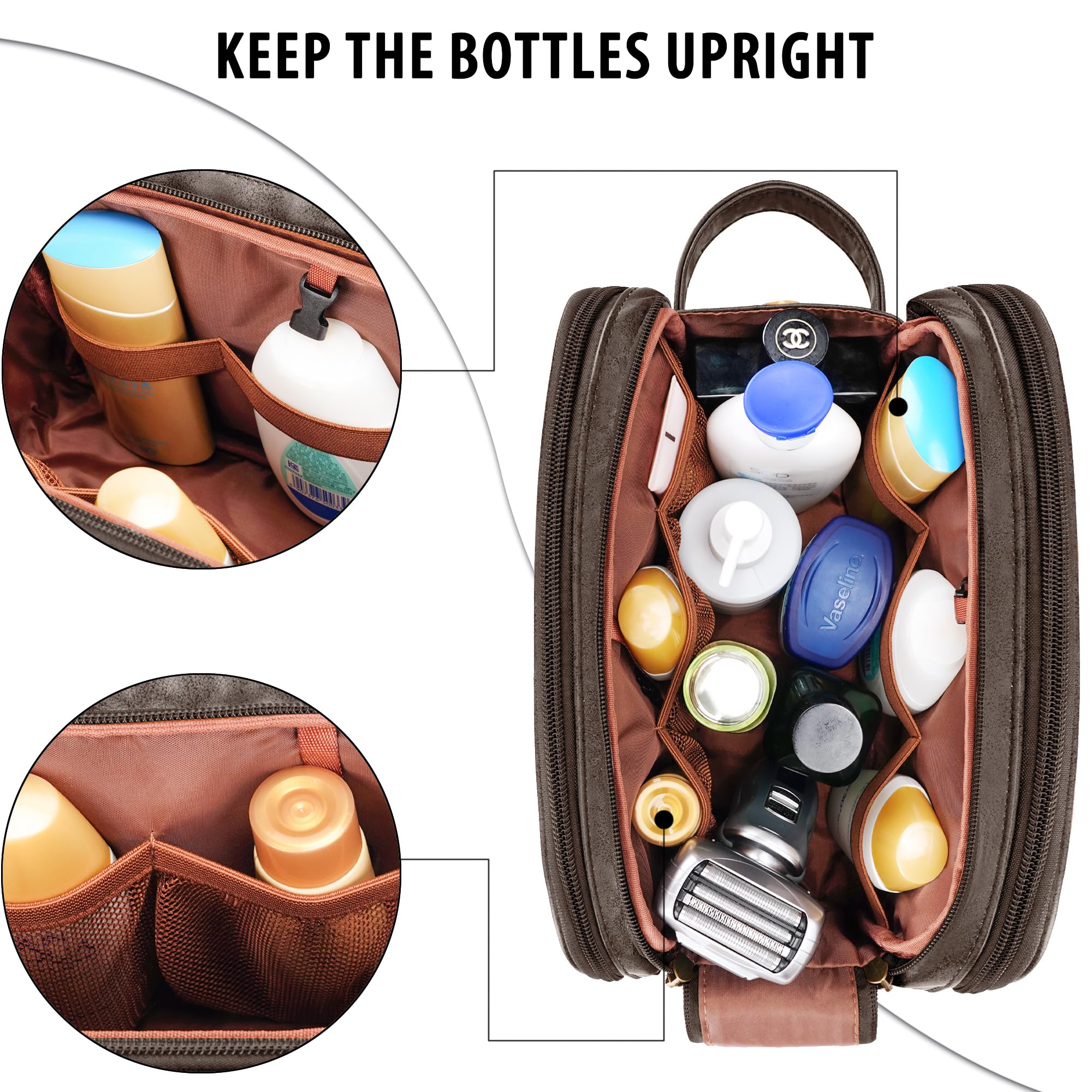 **Men's Travel Toiletry Bag - Large Hanging Water-Resistant PU Leather Dopp Kit for Shaving & Cosmetic Organizer (Dark Brown) | Perfect for Cruises, Camping & Business Trips**