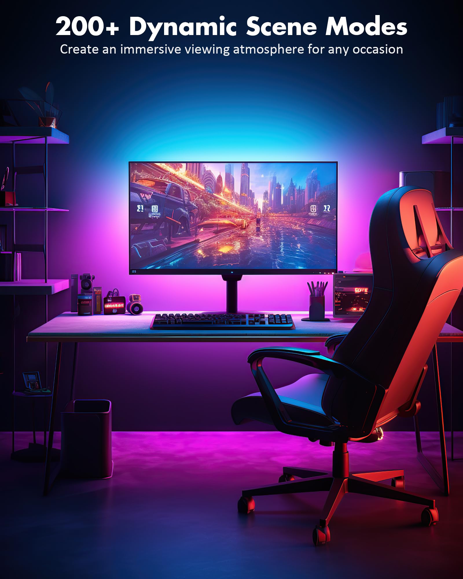 ICRGB LED TV Backlight Strip for 24-43 Inch Screens | 9.8FT USB-Powered RGB Gaming Monitor Lights | PC Desk Setup Accessories | Bedroom & Home Decor for Gamers | Enhance Gaming Atmosphere & Room Aesthetics