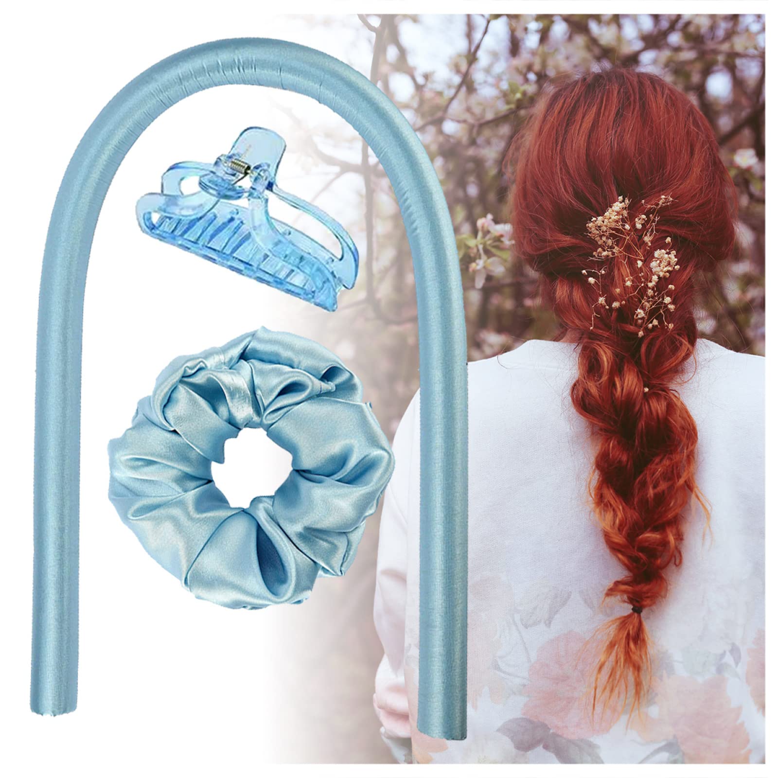 Kitsch Satin Heatless Curling Rods Set - No Heat Hair Curlers for Long & Medium Hair with Adjustable Headband | Natural Waves & Curls | Perfect for Overnight Styling, Travel & Damage-Free Hair Care (Blue)