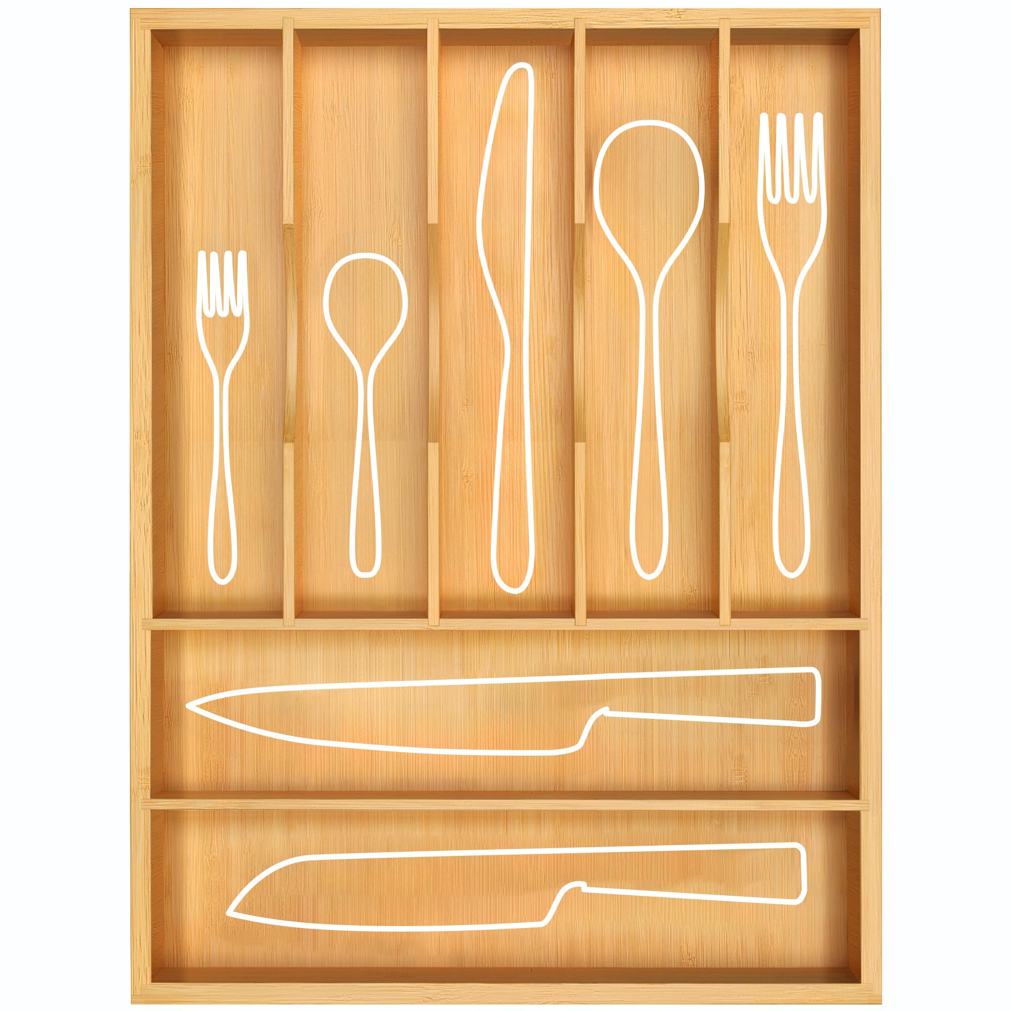 Premium Bamboo Kitchen Drawer Organizer - Silverware & Utensil Holder with Adjustable Dividers | Cutlery Tray for Flatware, Knives, Spoons | Ideal for Home Kitchen Organization & Dining Room Storage