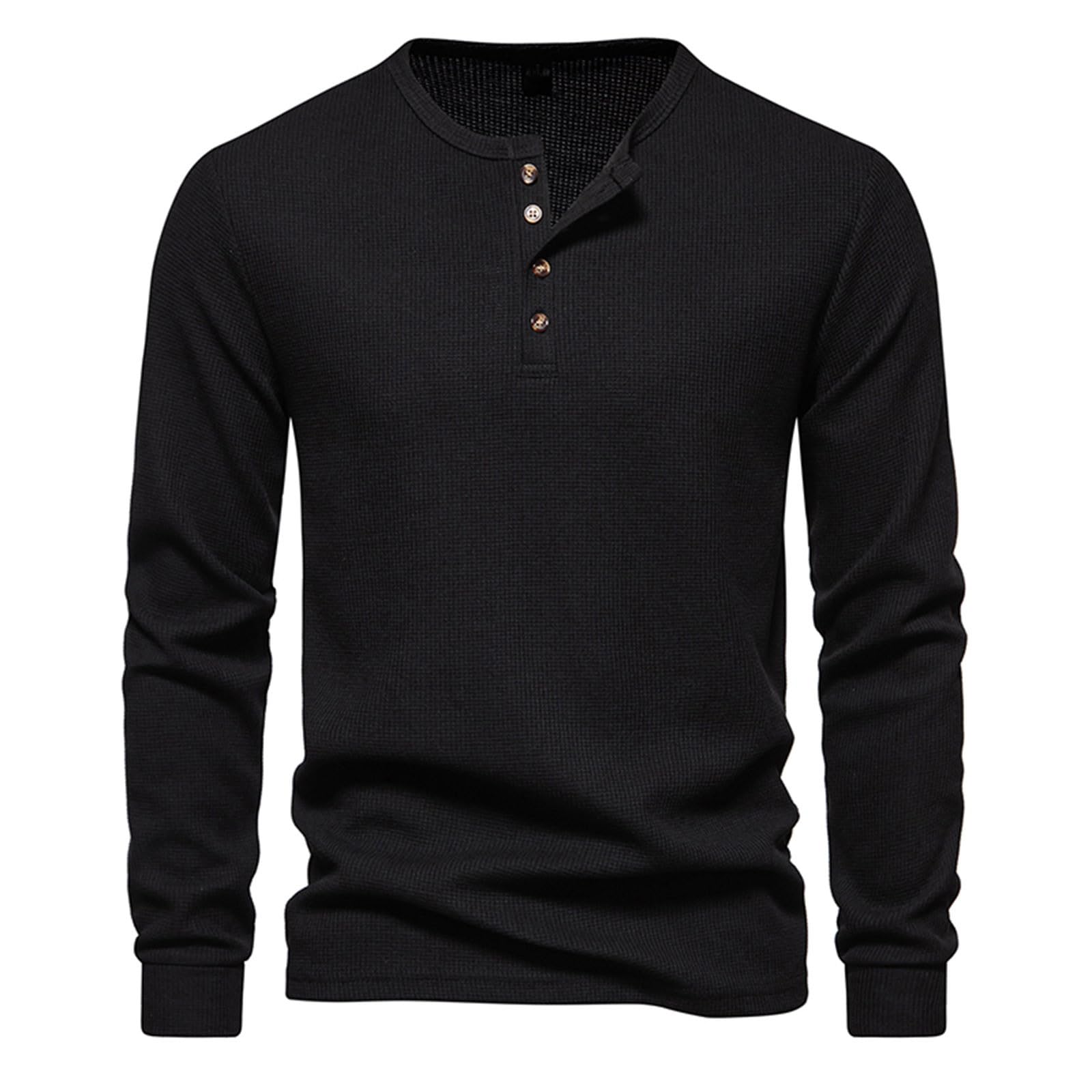 Men's Waffle Knit V-Neck Button Up Henley Shirt - Lightweight Long Sleeve Pullover Sweater for Winter Fashion | Casual Wear, Layering, Office & Outdoor Activities