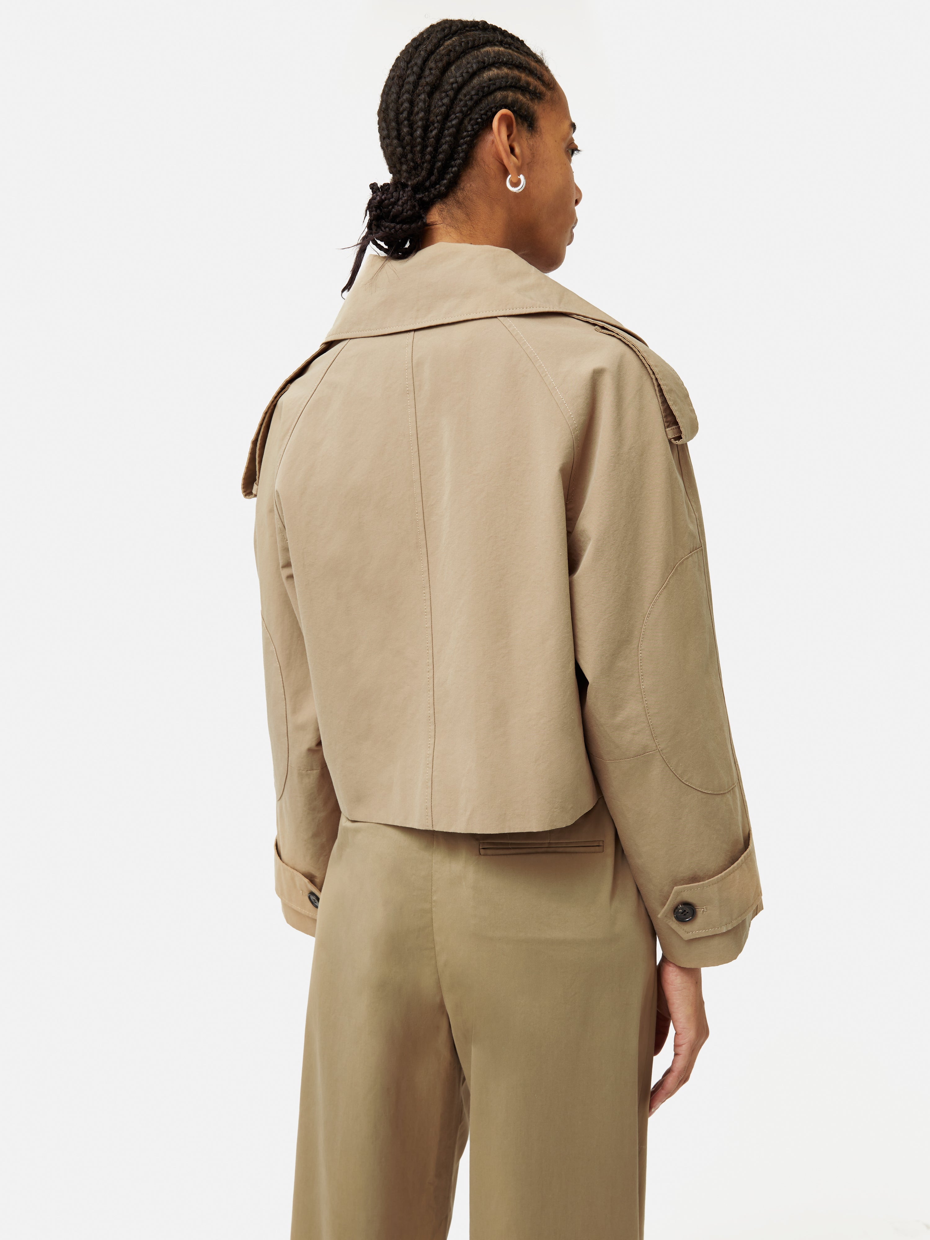 Cropped Cotton Trench Jacket for Women - Lightweight Stone Beige Spring Coat | Perfect for Casual Outfits, Office Wear & Spring Layering