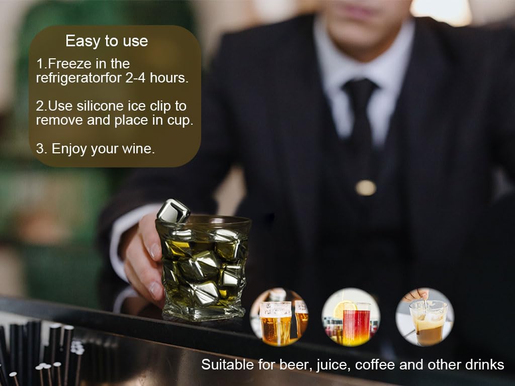18PCS Stainless Steel Whiskey Ice Cubes Set - Reusable Metal Cooling Stones with Non-Slip Ice Tongs & Black Velvet Bags - Perfect for Whisky, Vodka, Wine, Cocktails, Juice and Soda - Ideal for Home Bars, Parties and Gifts