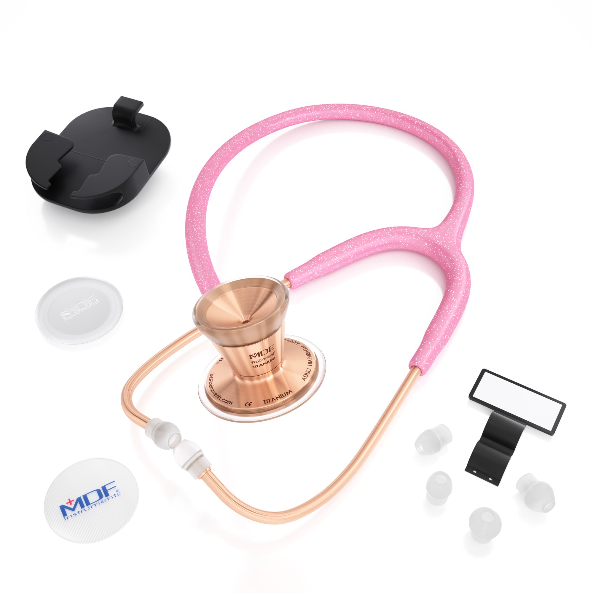 ProCardial® Titanium Cardiology Stethoscope - Light Pink Glitter & Rose Gold | Premium Medical Stethoscope for Doctors, Nurses, Students | Ideal for Cardiology, Pediatrics, and Clinical Use