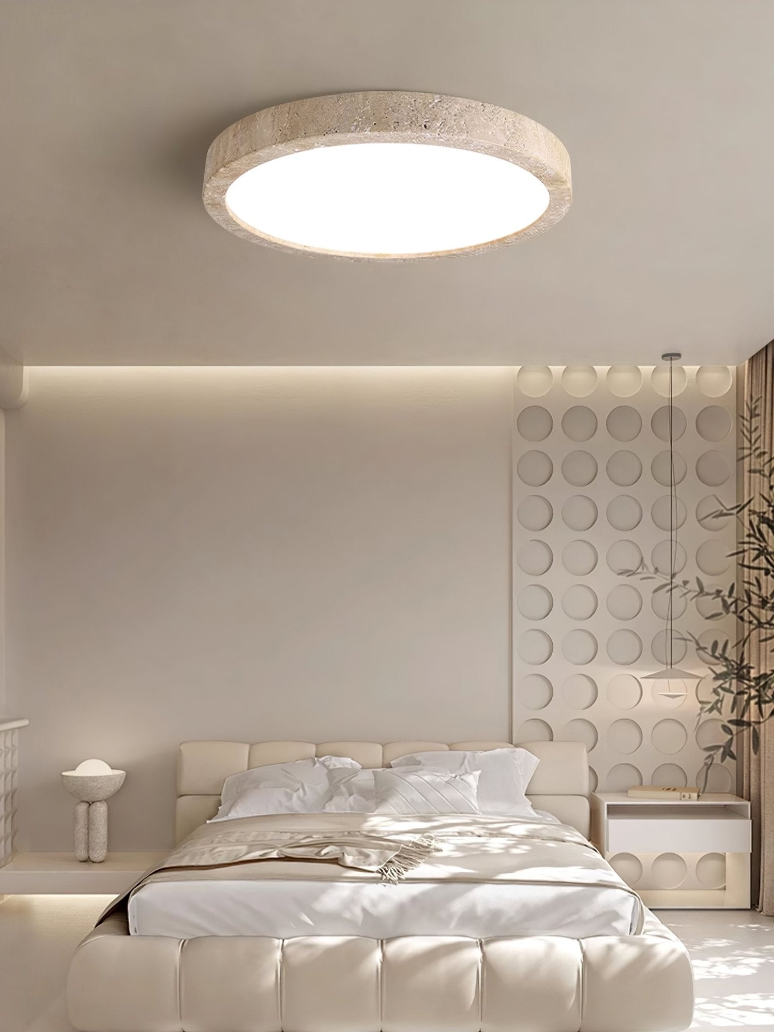 Horizon Travertine Ceiling Light Fixture - Modern Natural Stone Pendant Lighting for Dining Room, Kitchen, Bedroom & Living Room