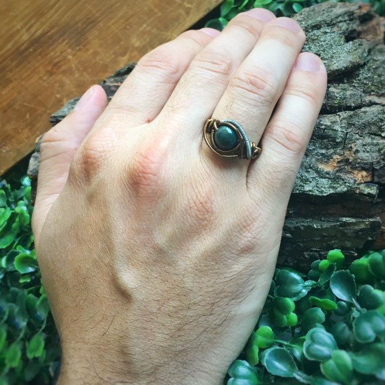 Raw Bloodstone Ring in Antique Bronze - Healing Crystal Jewelry for Protection & Grounding | Perfect for Meditation, Energy Work & Spiritual Gifts