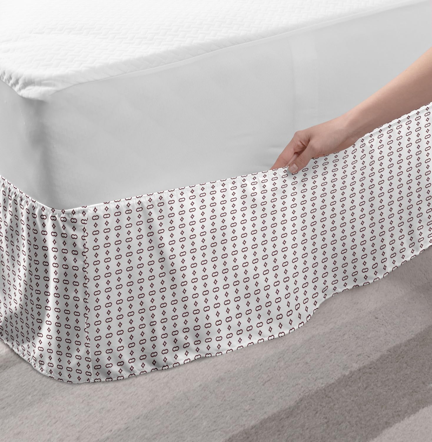 Ambesonne Geometric Bed Skirt - Starry Rhombus & Twin Circles Design, Wrap Around Elastic Gathered Bedskirt for Twin/Twin XL Beds, Dark Mauve & White - Perfect for Modern Bedroom Decor & Guest Room Styling