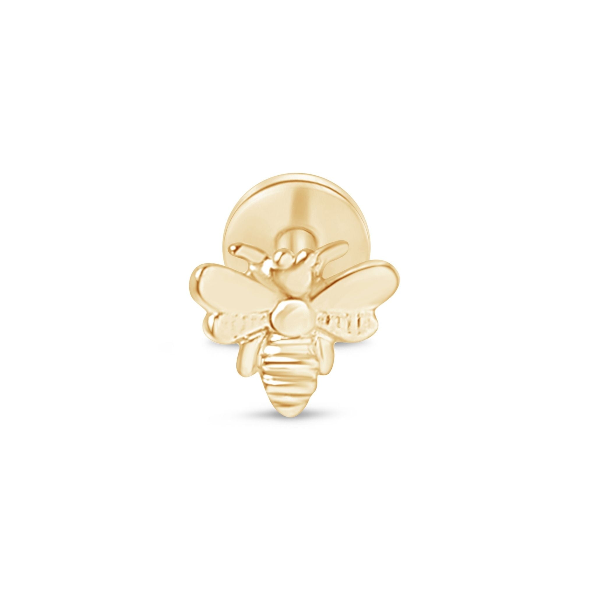 Minimalist Bee Flat Back Stud Earrings in Solid 14k Yellow Gold - Dainty Jewelry for Everyday Wear, Gifts & Special Occasions