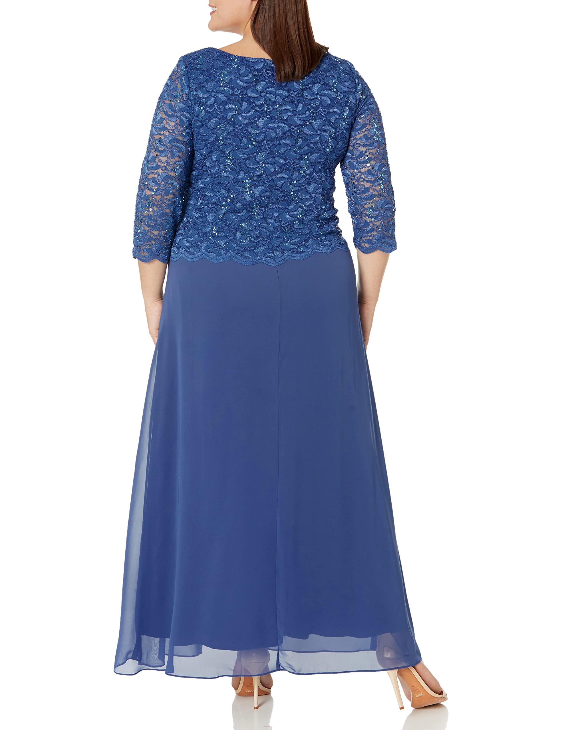 Alex Evenings Women's Plus Size Long Formal Dress with Scalloped Lace Trim - Elegant Evening Gowns for Weddings, Parties & Special Occasions