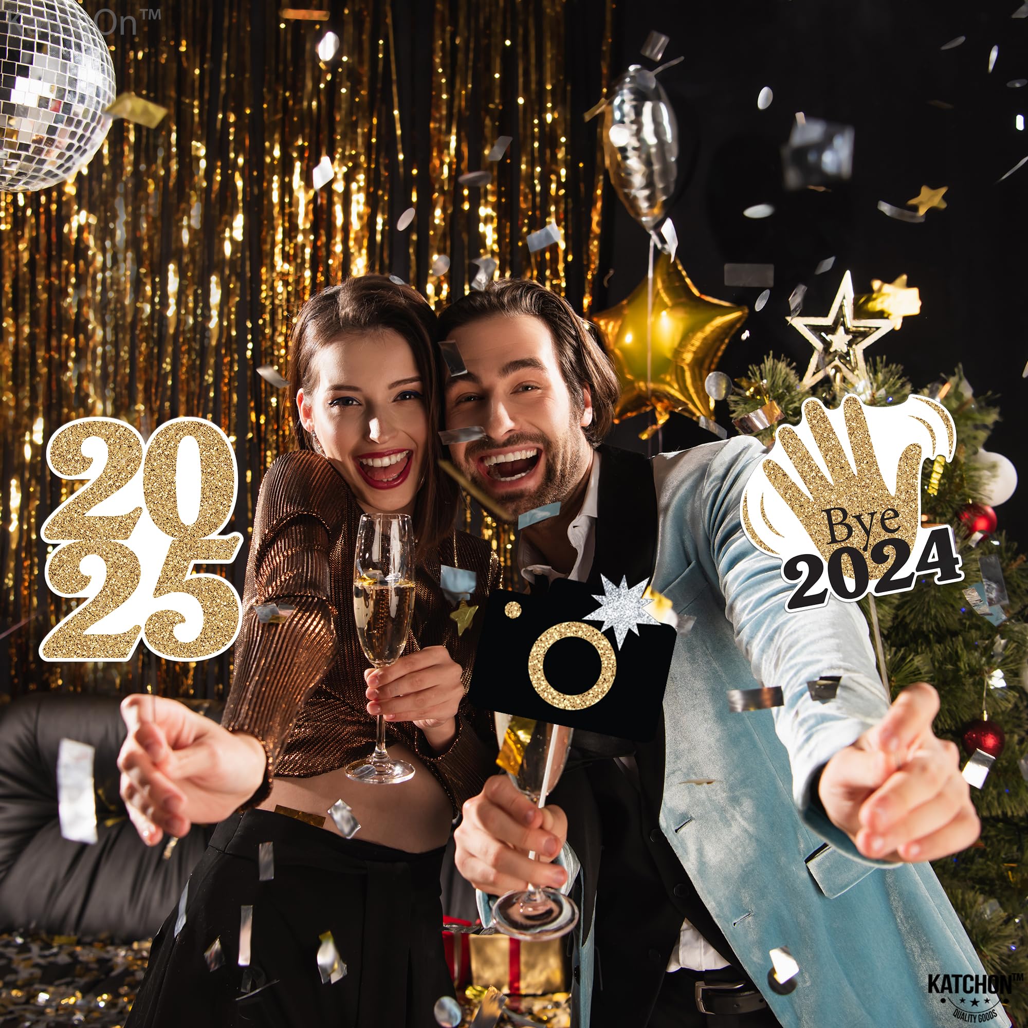 KatchOn 2025 New Year's Eve Photo Booth Props Kit - 40-Piece Set for NYE Party Decorations & Photo Backdrop Accessories | Perfect for New Year's Eve Celebrations, Countdown Parties & Social Media Photos