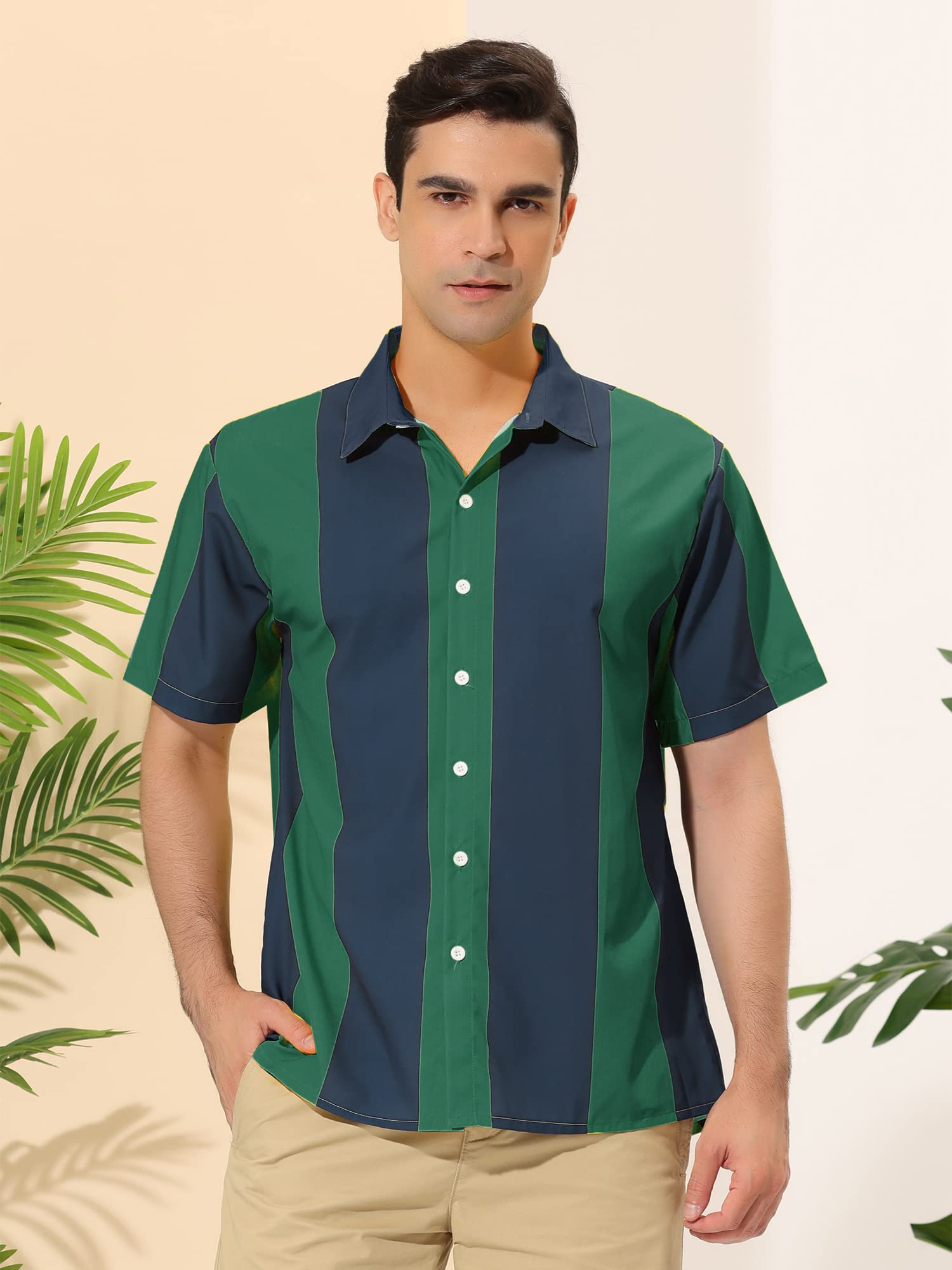 Lars Amadeus Men's Hawaiian Shirt - Striped Short Sleeve Button Down Beach Shirt with Color Block Design | Perfect for Vacation, Summer Parties & Tropical Getaways