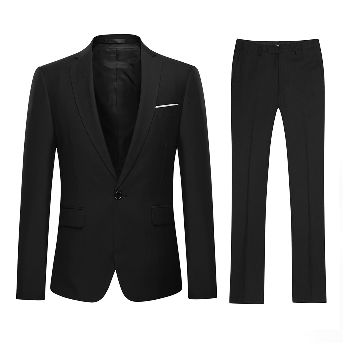 2 Piece Slim Fit Black Suit for Men - Modern Minimalist Design Business Attire - Perfect for Weddings, Office & Formal Events