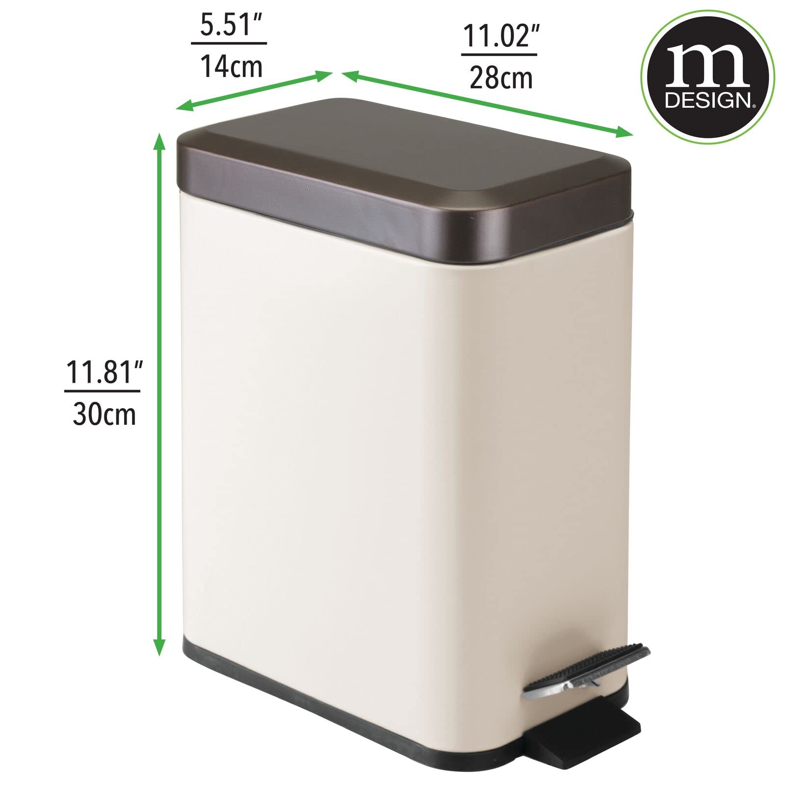 mDesign 1.3 Gallon Small Modern Rectangle Step Trash Can with Lid - Compact Metal Garbage Bin with Removable Liner Bucket & Handle for Bathroom, Kitchen, Office, Craft Room, Garage - Vanilla Bronze Finish | Perfect for Small Spaces, Under Sink, Vanity & Home Organization