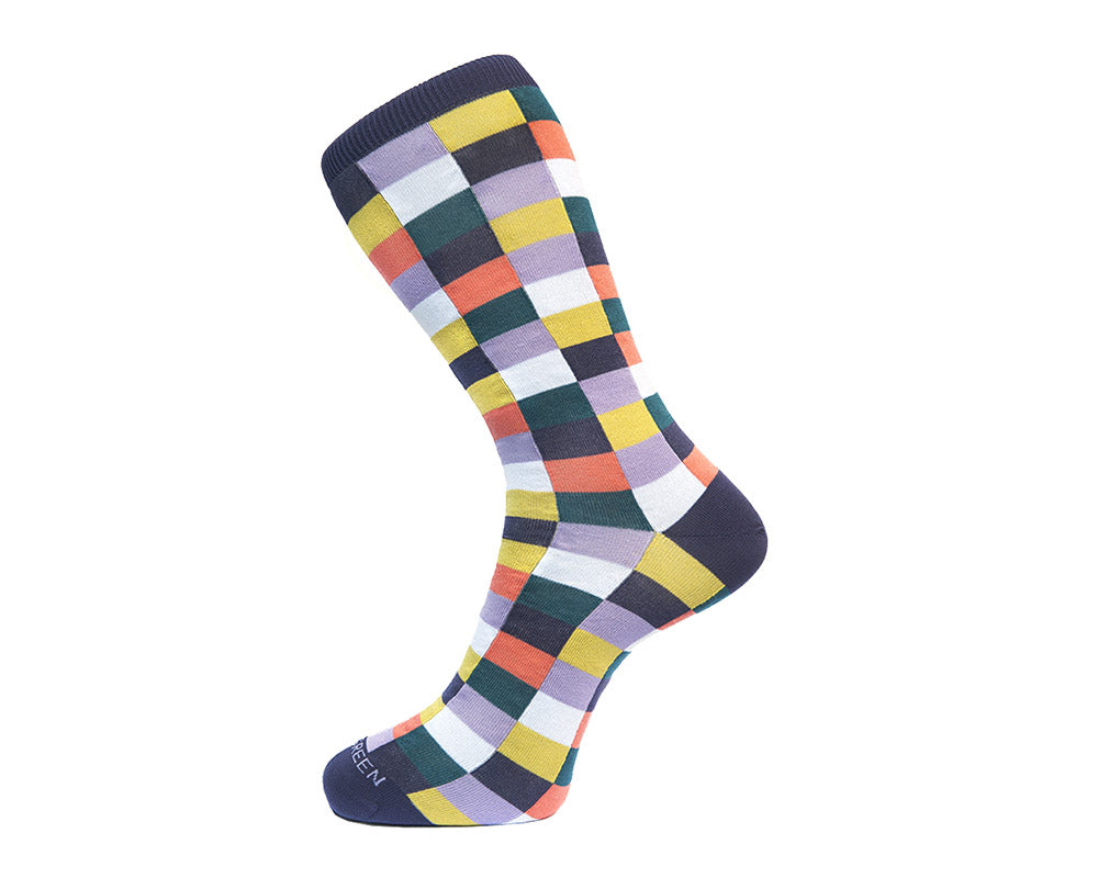 Fortis Green Men's Checkered Purple Socks - Comfortable Cotton Dress Socks for Casual & Formal Wear