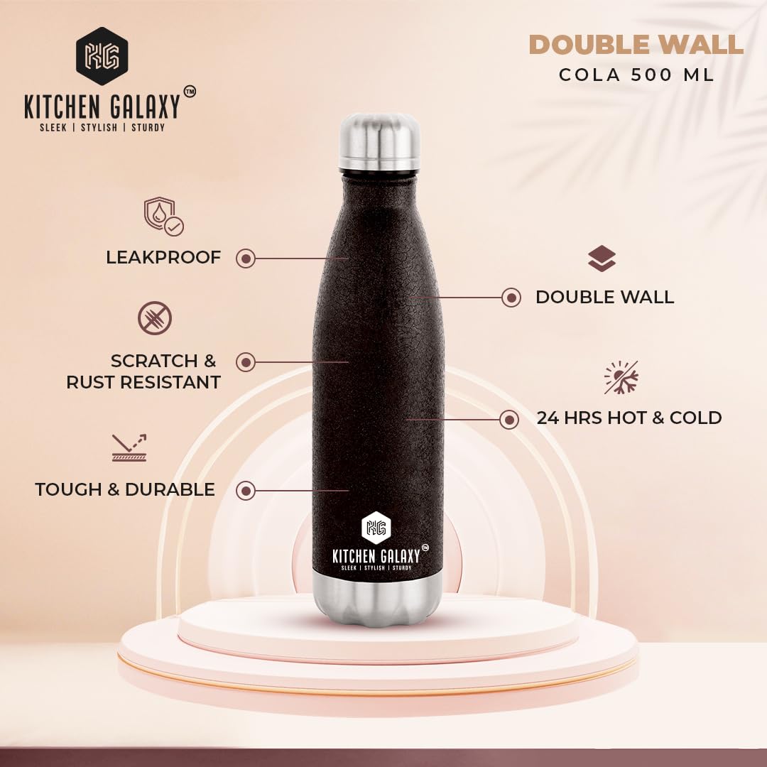 **Stainless Steel Water Bottle 500ml - Leakproof, Rust-Free, Insulated for School, Office, Gym & Travel - BPA-Free, Durable & Eco-Friendly (Black) - Perfect for Hydration On-The-Go**
