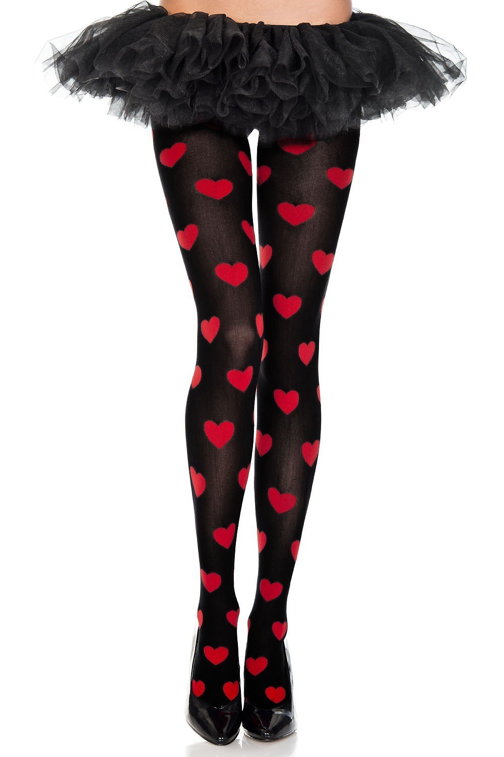 Heart Print Spandex Opaque Pantyhose - Black & Red Tights for Women, Fashionable & Comfortable Leggings for Daily Wear, Workout, Party & Special Occasions