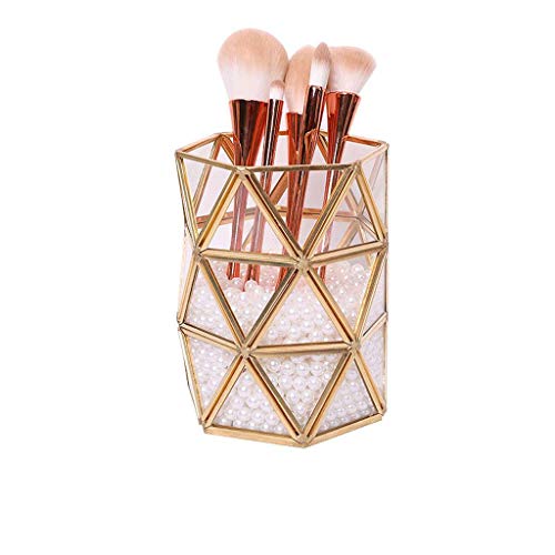 Clear Glass Makeup Organizer with Metal Frame - Cosmetic Storage Box for Brushes, Lipstick & Nail Polish - Vanity Dresser Decor for Bathroom & Bedroom Organization